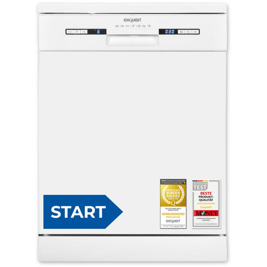 Exquisit PRO GSP56314-030C Dishwasher 60 cm, Undermountable, Energy Efficiency Class: C, 14 Place Settings, Cutlery Drawer, Automatic Door Opening, Delay Start, 11 Litres, Silver