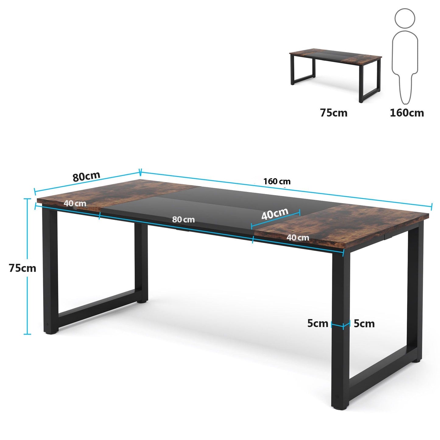 Tribesigns 160 x 80 cm Esstisch, industrieller Küchentisch für 4-6 Personen, rechteckiger Esstisch für Esszimmer, Küche, Wohnzimmer, mit robusten Metallbeinen (Rustikales Braun)