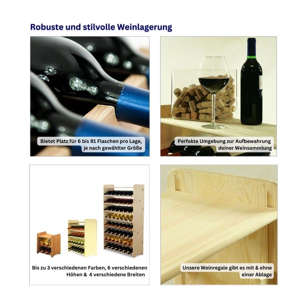 PROREGAL Weinregal PINOTWINE C | HxBxT 87,2x63,2x26,5cm | 42 Flaschen | Massives Kiefernholz | Natur unbehandelt | Weinhalter Weinständer Flaschenständer Flaschenregal Holzregal