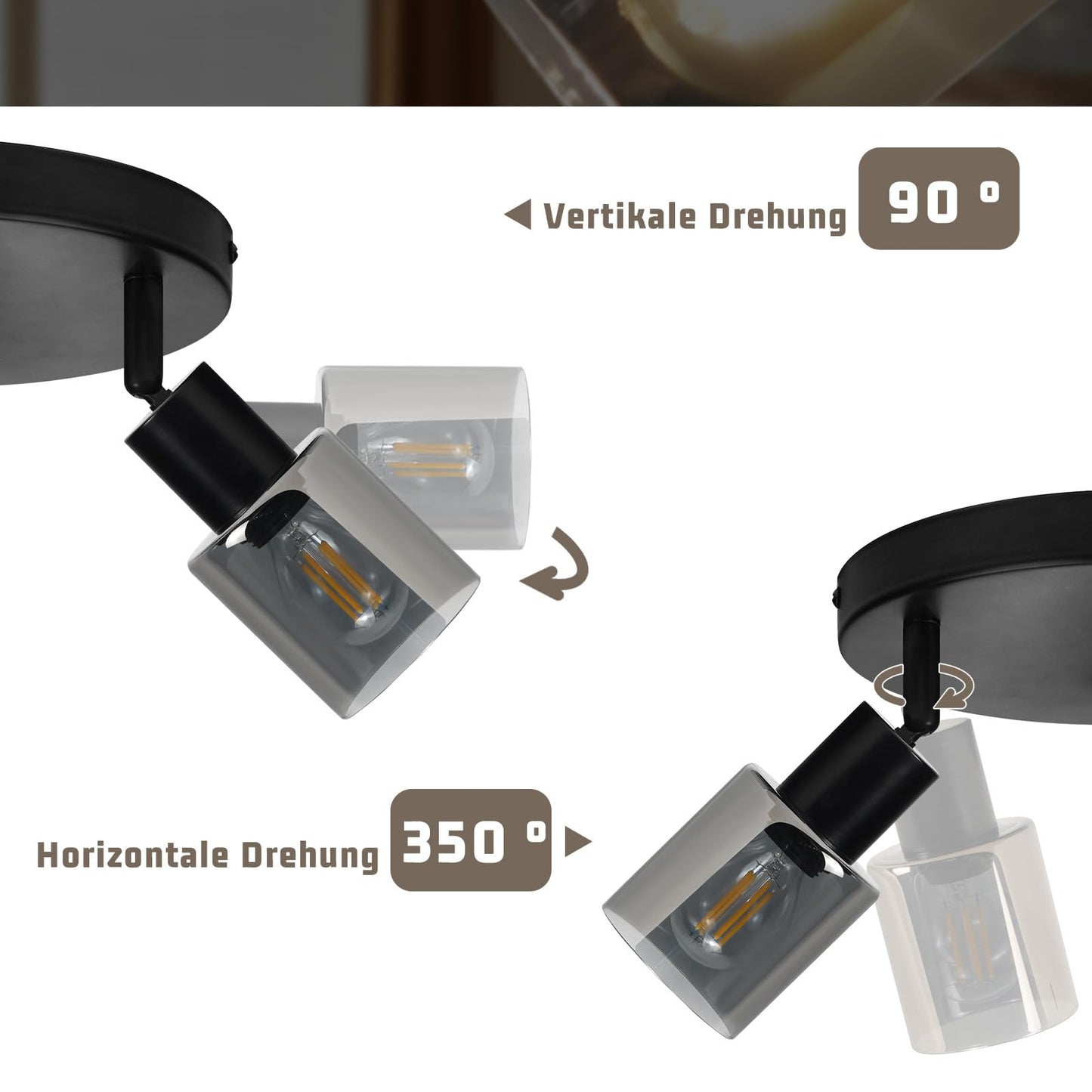 Kowanie Deckenlampe Vintage 6 flammig: Industrial Wohnzimmerlampe Schwarz Deckenleuchte Wohnzimmer retro Kronleuchter aus Glas Deckenbeleuchtung inkl. 6 × E14 2700K Leuchtmittel für Küche