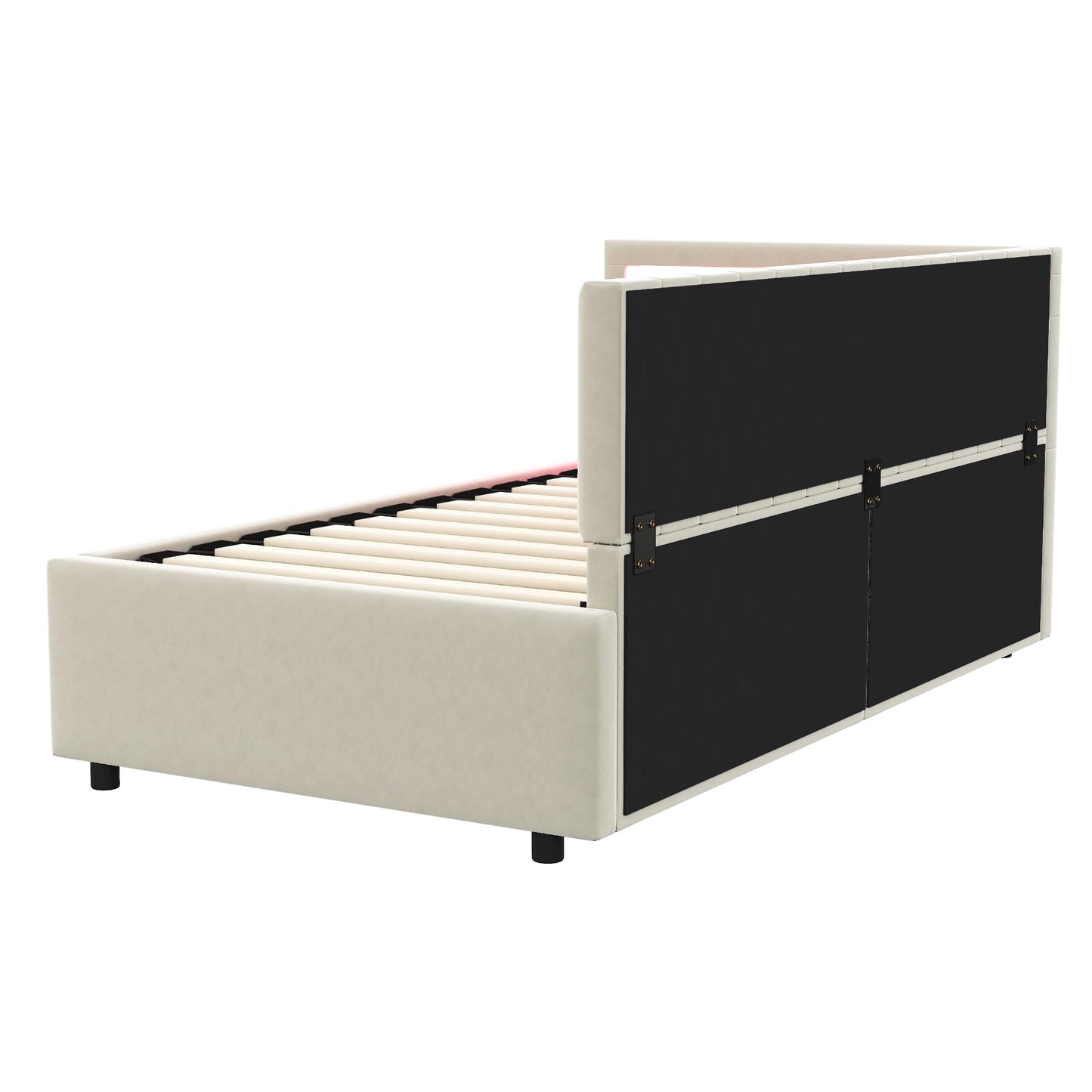 KEYIDE Upholstered Sofa Bed, 140 x 200 cm with LED Lighting and USB Charging, Bed Frame with Wooden Slatted Frame, Day Bed, Guest Bed, Youth Bed, Velvet Fabric, Without Mattress (Grey, 140 x 200)
