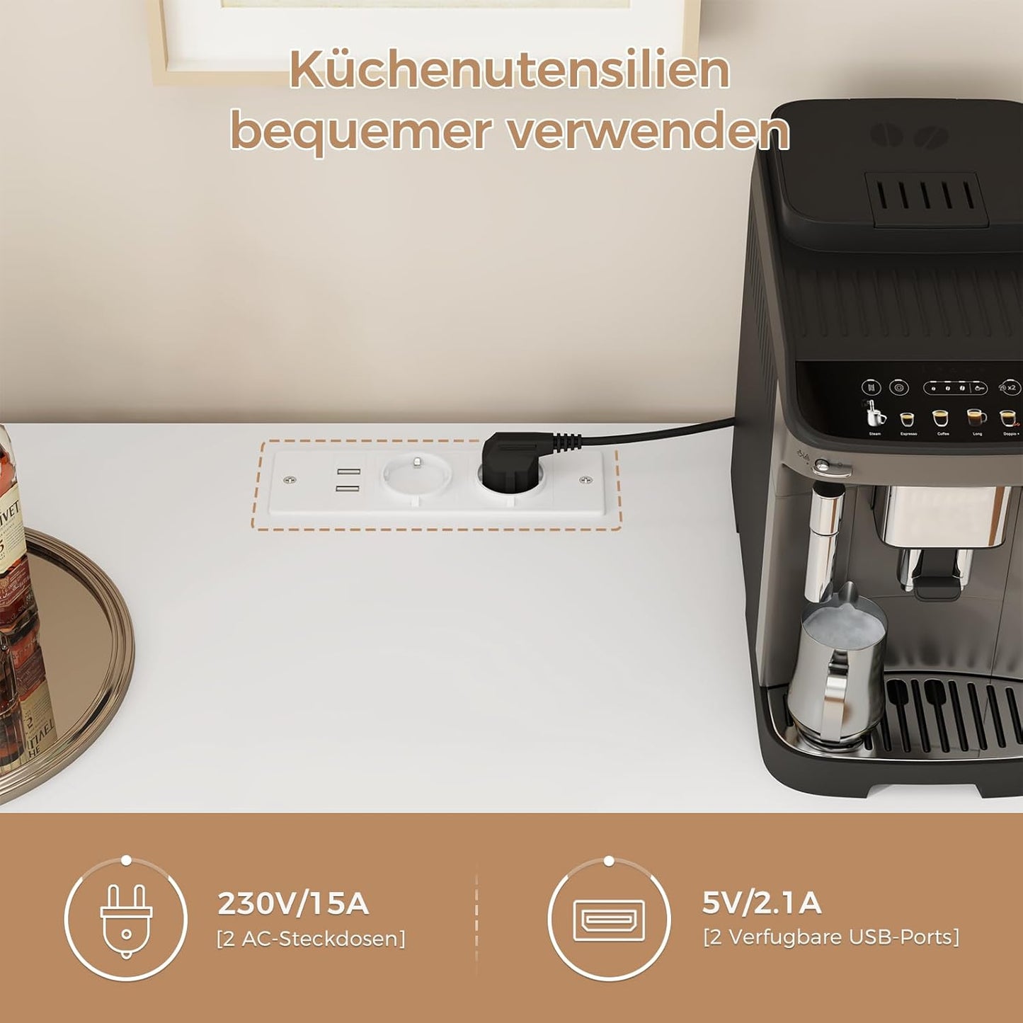 Küchenschrank mit Arbeitsfläche, Buffetschrank mit 3 Schubladen, Sideboard mit Steckdose, Flexibles Weinregal, Seitliches Ablagefach, Verstellbare Ablagen, Küche, Esszimmer, 40X107X80 cm, Weiß