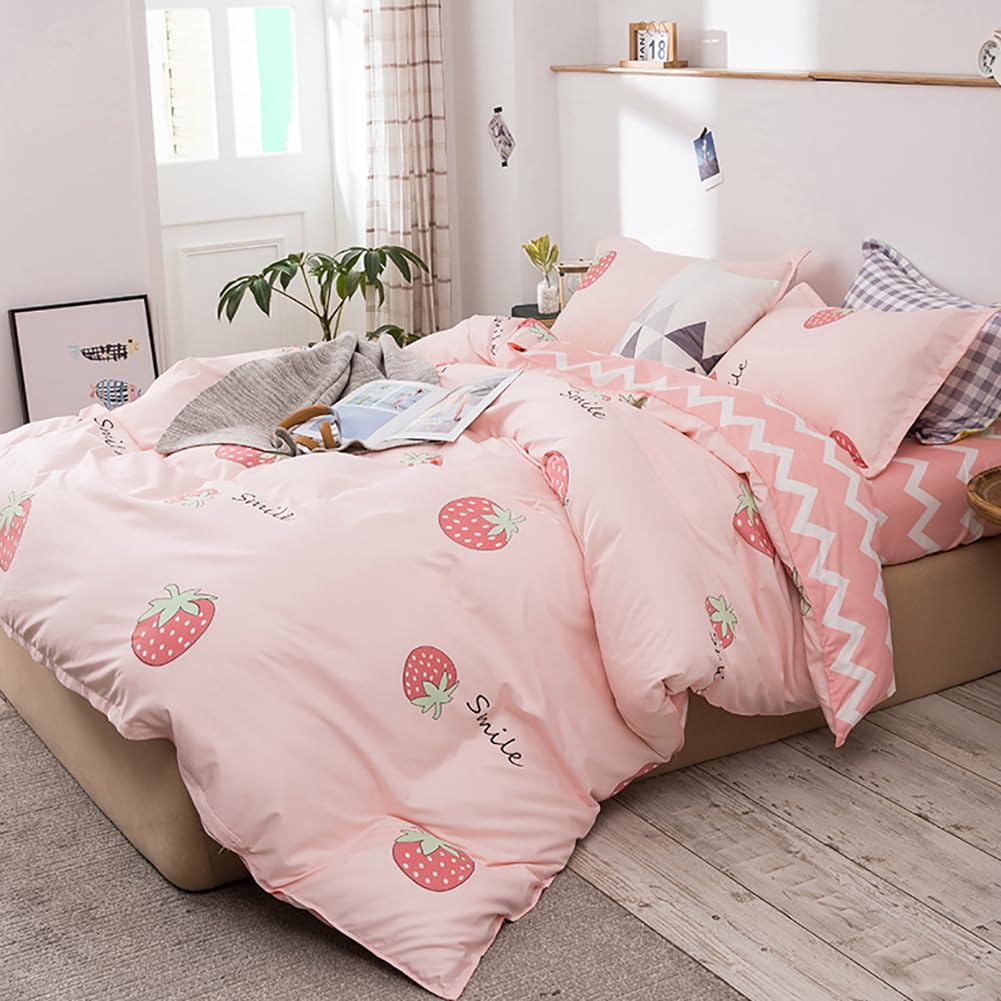 AShanlan Girls' Pink Hearts Children's Bed Linen 135 x 200 cm Pillowcase 80 x 80 cm Grey Pink Reversible Children's Bedding Set 100% Microfibre Duvet Cover with Zip