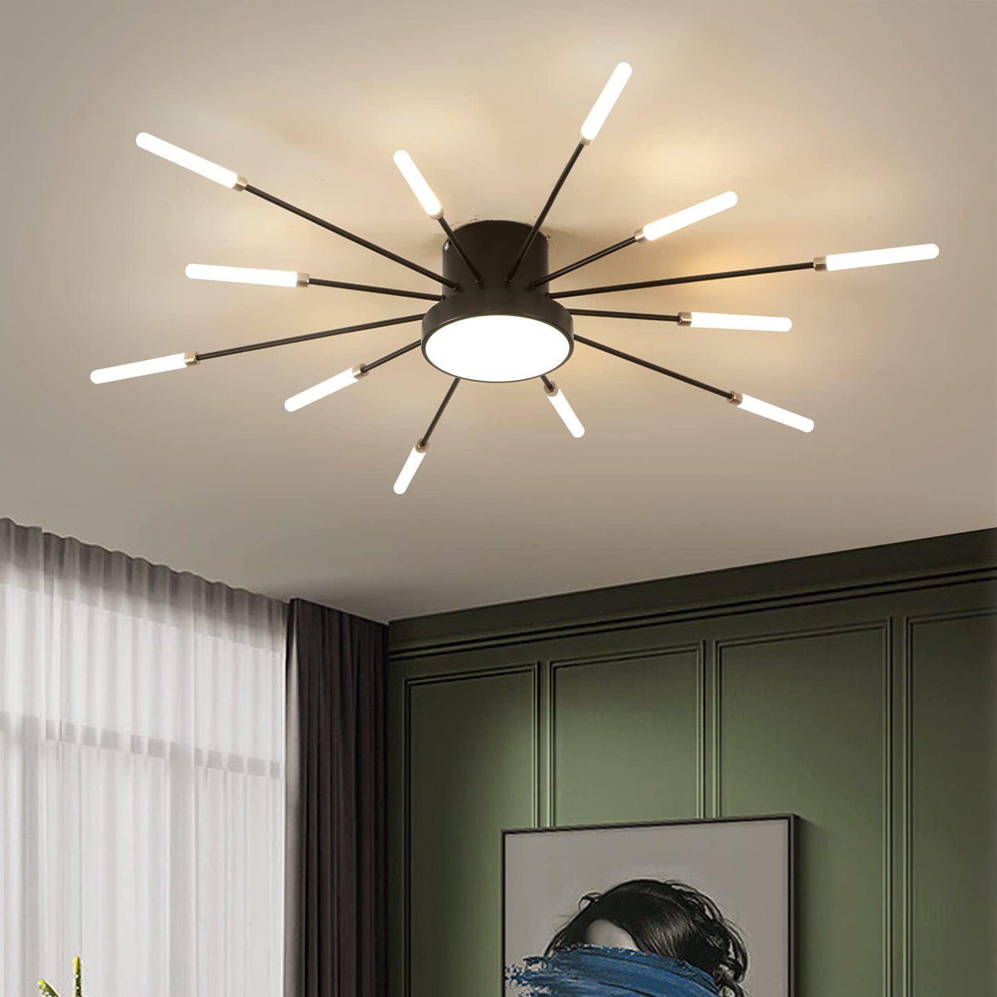 minifair Moderne LED-Deckenleuchte, 12 + 1 Köpfe, halbbündige Deckenleuchte, goldene Kronleuchter, Deckenbeleuchtung für Schlafzimmer, Wohnzimmer, Küche, Esszimmer, Restaurant