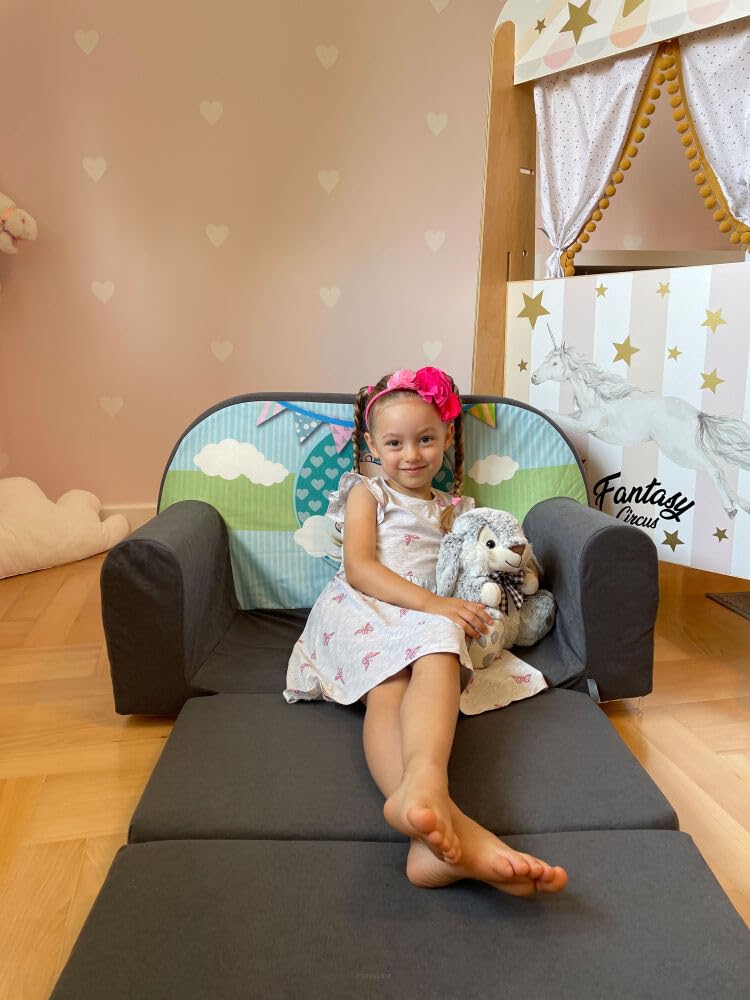 FORTISLINE Children's Sofa Mini Foldable 40 x 78 x 45 cm - Children's Sofa for Children 2-in-1 - Children's Couch Foldable - Foam Sofa Bed - Removable Cover - Many Designs