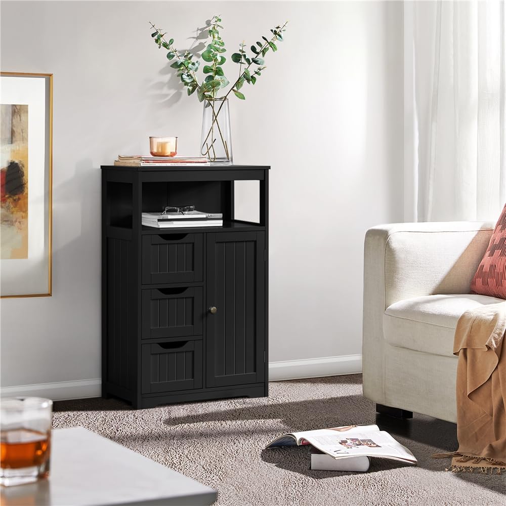 Yaheetech Unterschrank Badezimmerschrank Badkommode Badschrank mit 1 Schublade & 2 Türen & 3 Regalen Baderegal Bodenschrank mit verstellbare Einlegeböden, viel Stauraum, Dunkelgrau