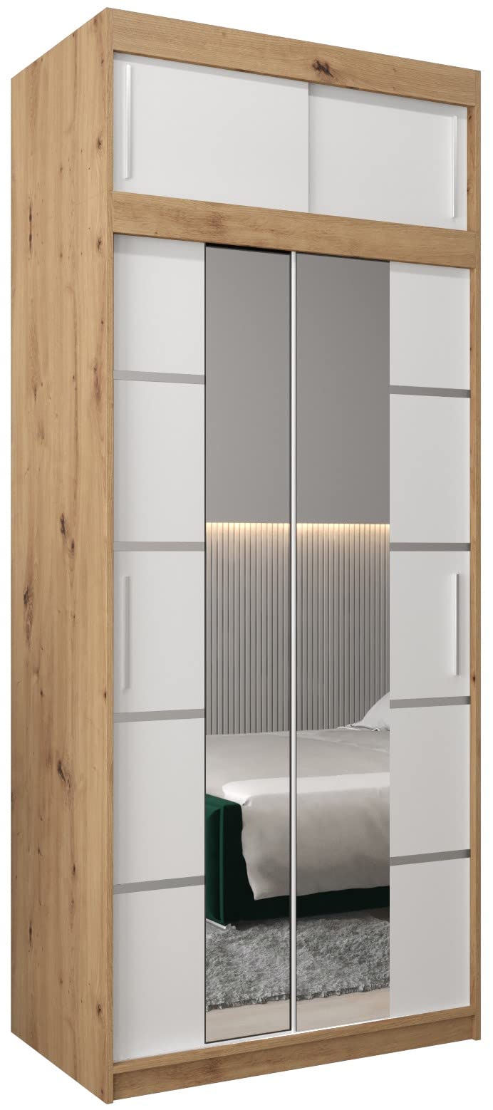 MEBLE KRYSPOL Verona 4 250 Bedroom Wardrobe Sliding Doors Cabinet with Mirror Wardrobe with Mirror Sliding Door Wardrobe Sliding Doors - 250 x 240 x 62 cm - Sonoma with Extension