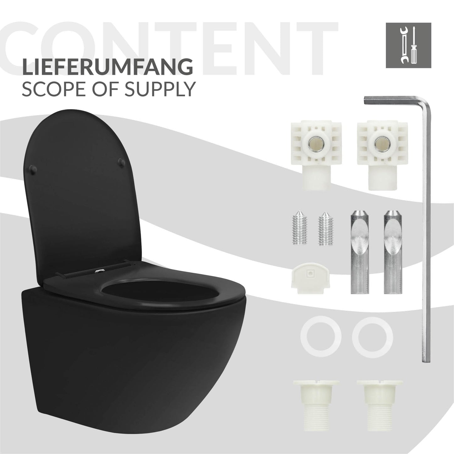 ECD Germany Rimless Wall-Mounted Toilet Ceramic White Matt with Nano Coating, Wall Toilet Long 52 cm, Removable Toilet Seat Made of Duroplast Soft Close Mechanism, Deep Washdown with Lotus Effect