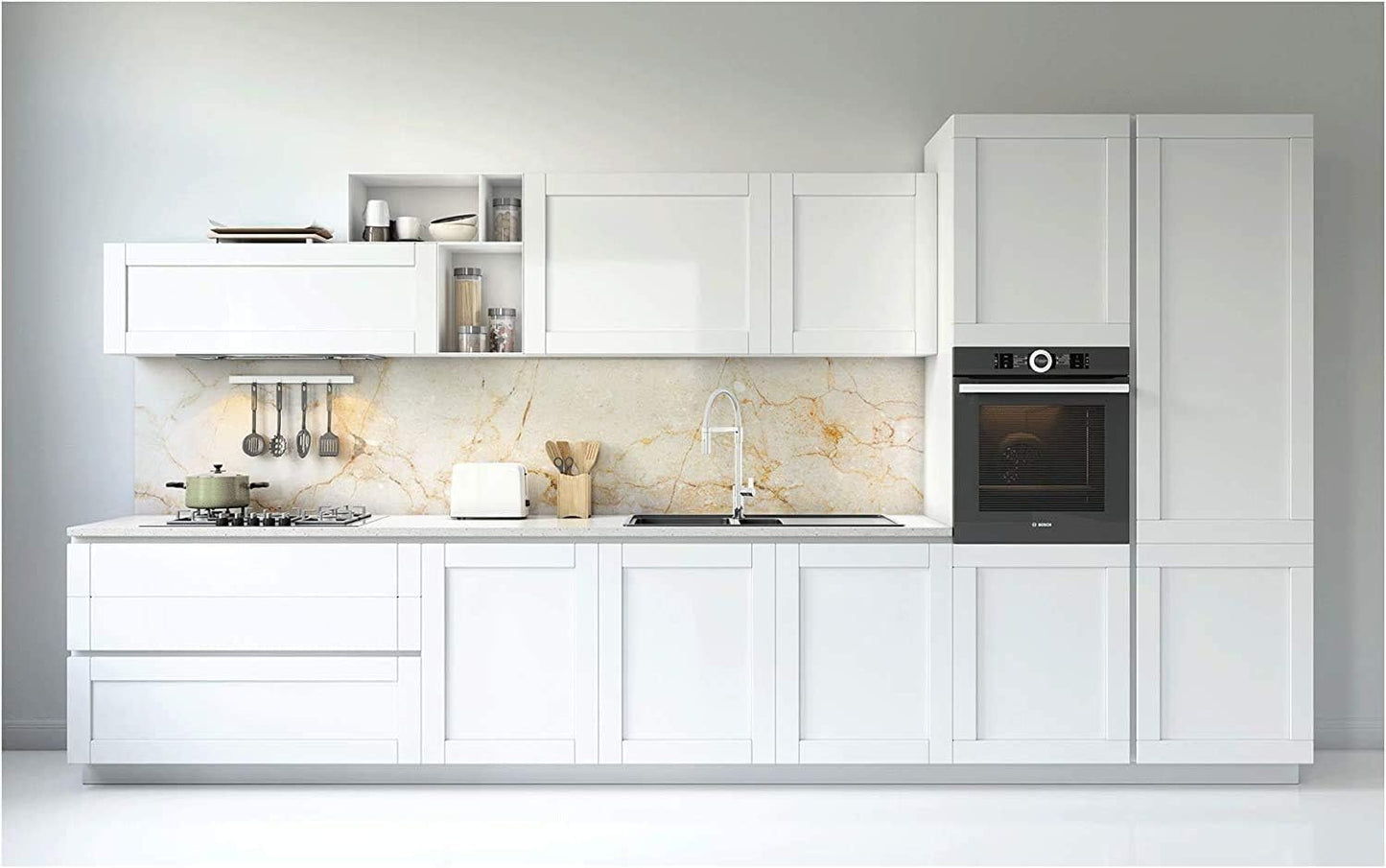 MyMaxxi - Selbstklebende Küchenrückwand Folie ohne Bohren - Motiv Marmor beige 60cm hoch - Klebefolie Wandbild Küche - Wand-Deko - Stein Mauer 60 x 60cm