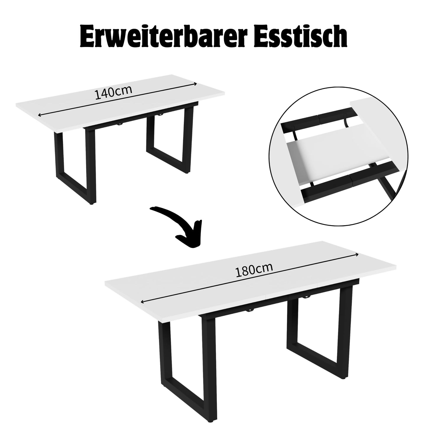 Merax Esstisch, Ausziehbar Esszimmertisch mit Tischbeine aus Metall, Rechteckiger Küchentisch für Wohnzimmer und Esszimmer, Grau