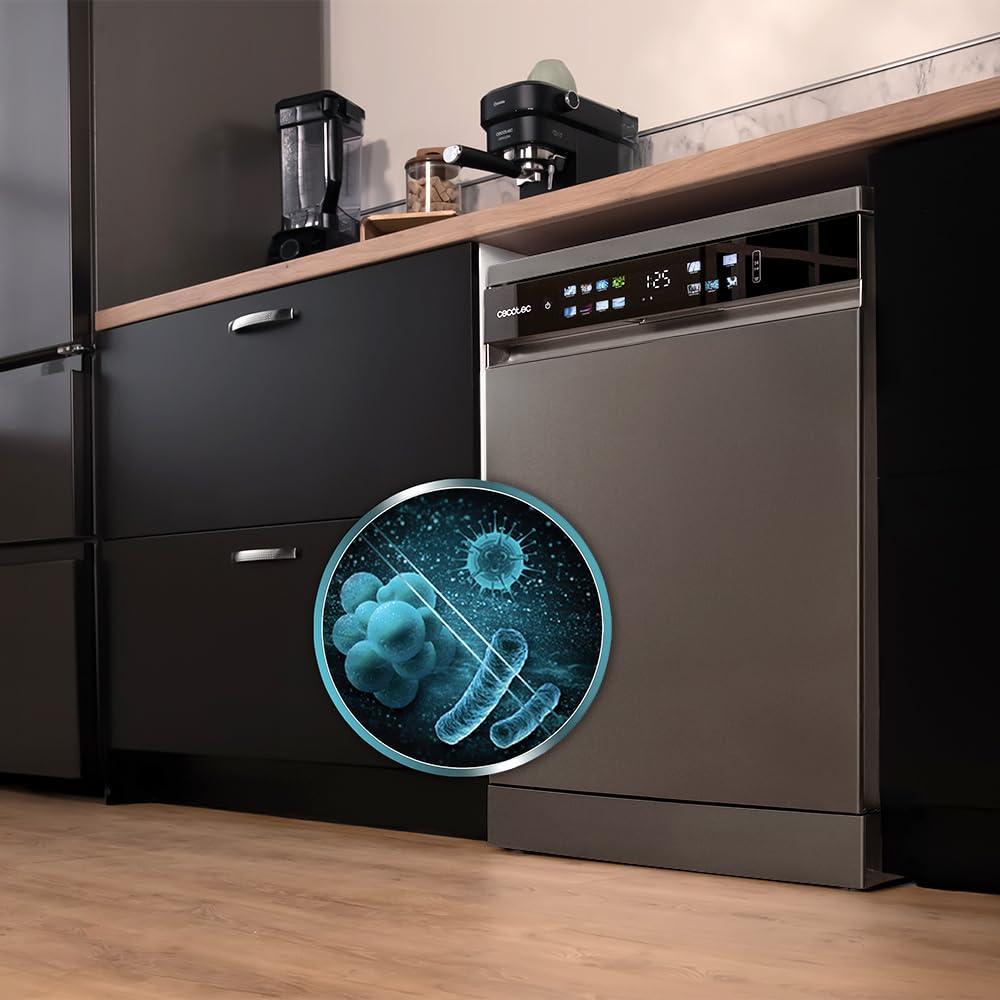 Cecotec Geschirrspüler 60 cm - Freistehend Bolero Aguazero 6210 Dark D. 15 Bestecke, energieeffizient, XXL Fullcolor Display, drittes Fach, 14 Programme, Dual Zone Wash, verstellbares Fach, Dunkel