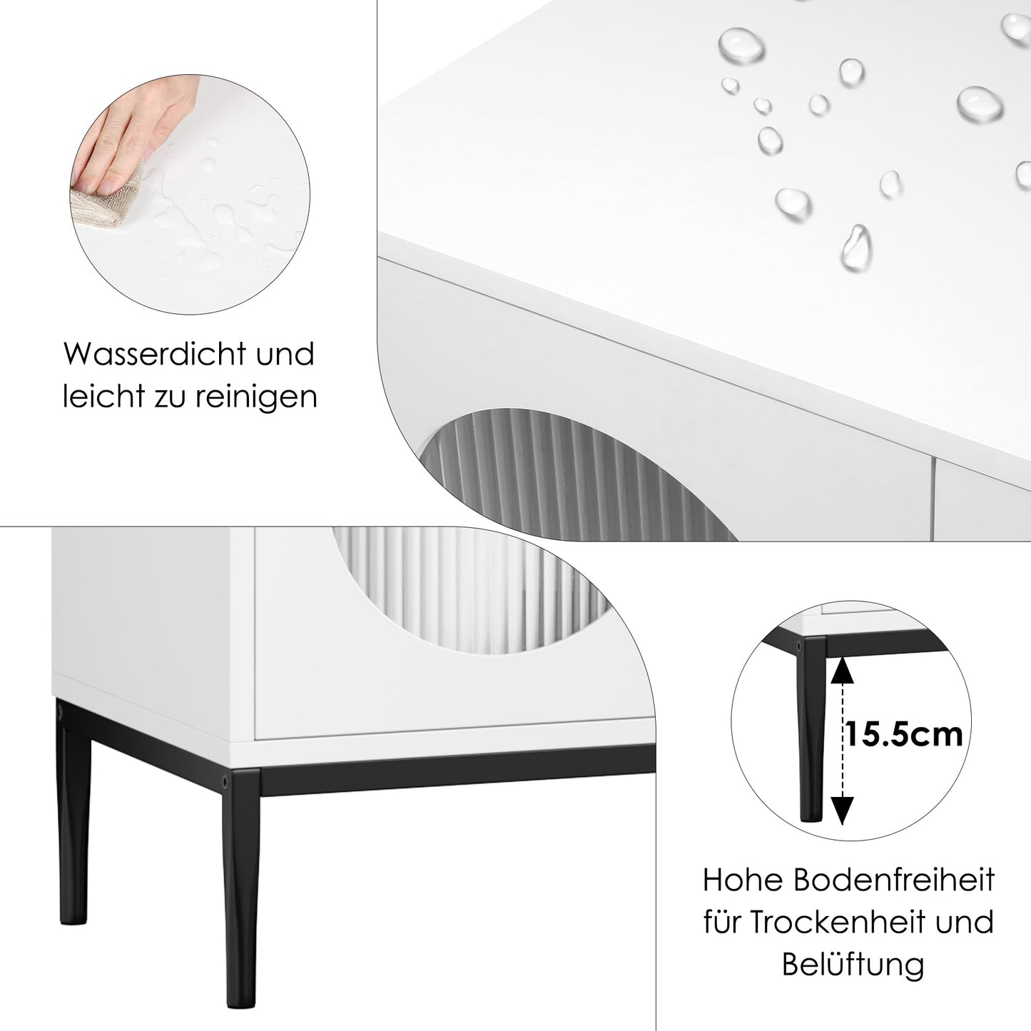 FirFurd Sideboard 120 cm Wide Kitchen Cabinet with Worktop Buffet Cabinet with 2 Glass Doors 3 Drawers Kitchen Buffet with Adjustable Shelf for Kitchen Dining Room Living Room 120 x 38 x 80 cm Black