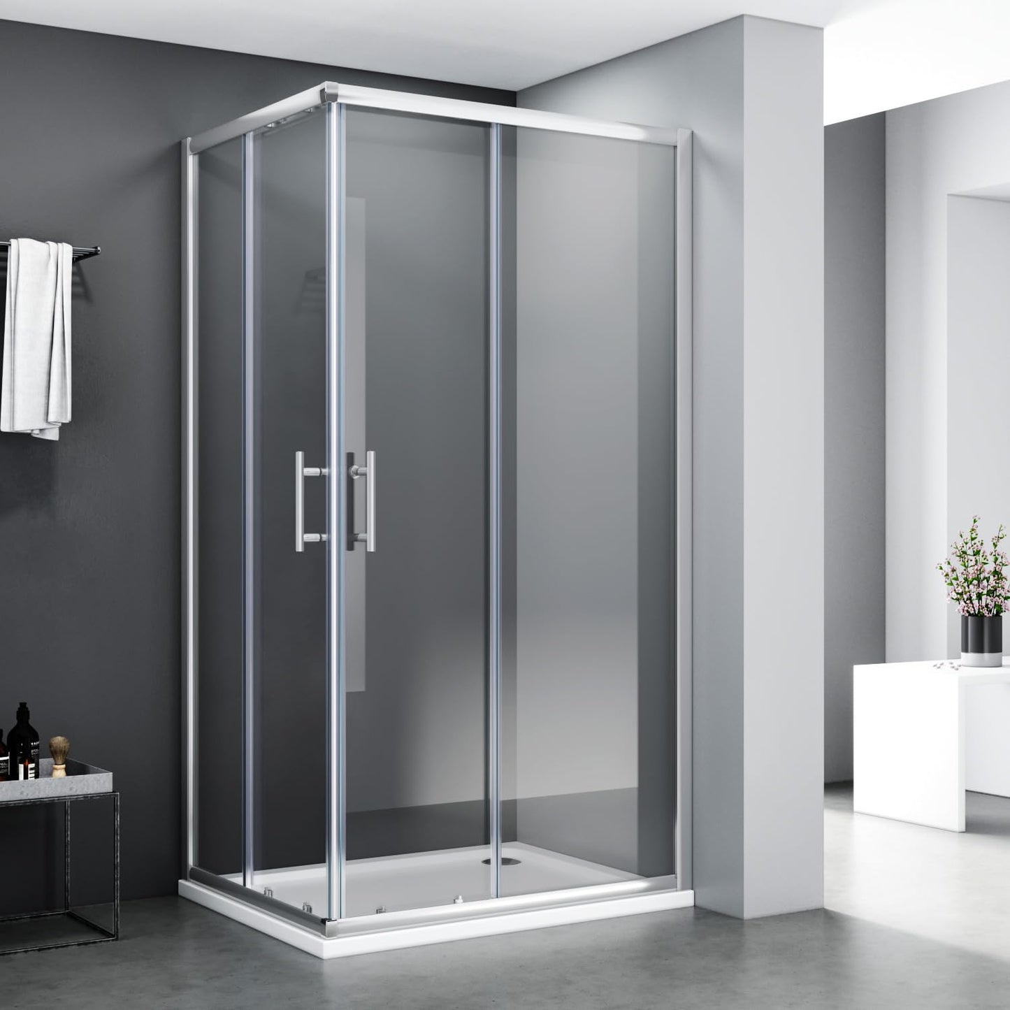 SONNI Shower Cubicle 80 x 80 x 185 cm, Corner Entry, Shower Enclosure, Double Sliding Door, Real Glass