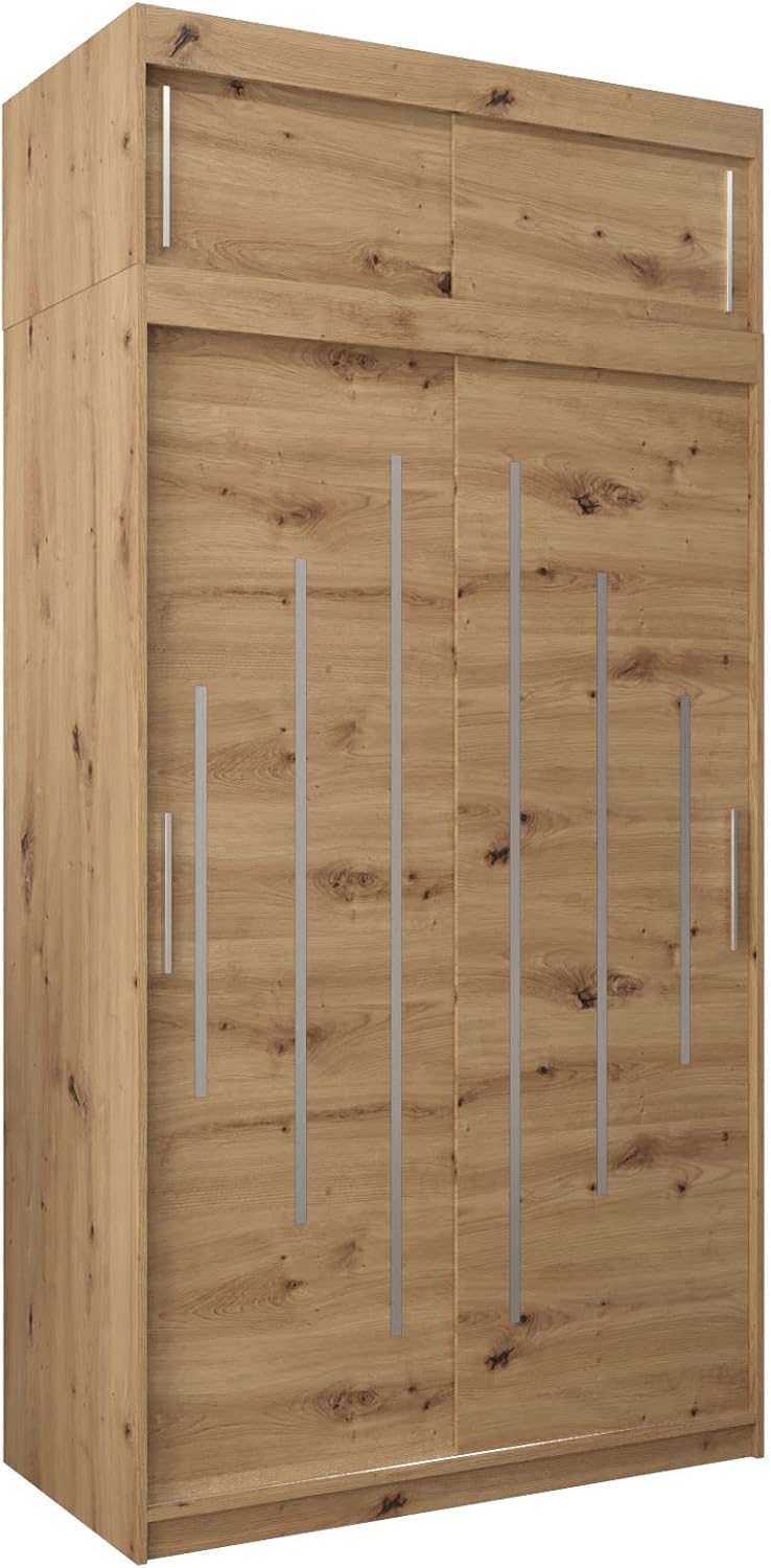 Kryspol Schwebetürenschrank York 250 cm Kleiderschrank mit Kleiderstange und Einlegeboden Schlafzimmer- Wohnzimmerschrank Schiebetüren Modern Design (Weiß)