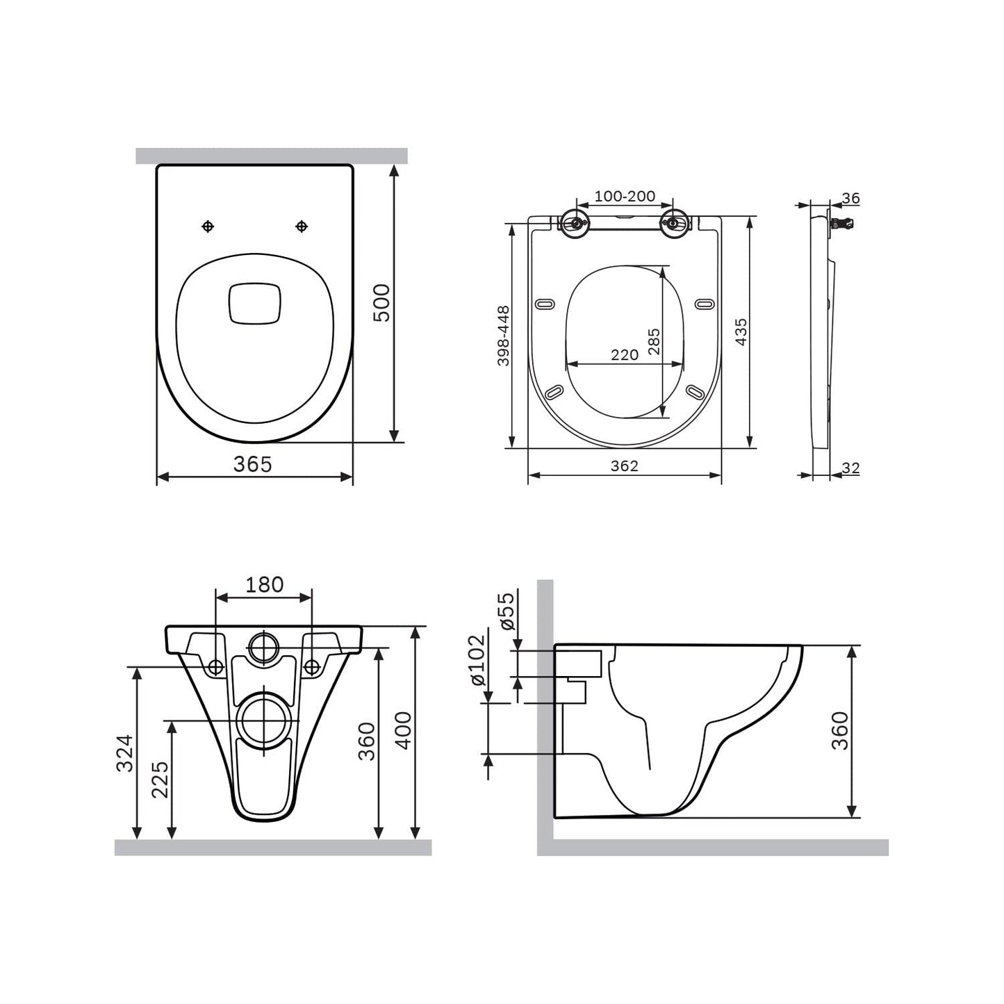 AM.PM X-Joy S - Spülrandlos Hänge WC, Tiefspül Toilette FlashClean, Wand WC mit Toilettendeckel mit Absenkautomatik, Hänge Toilette aus Keramik, Weiß, 50 cm lang