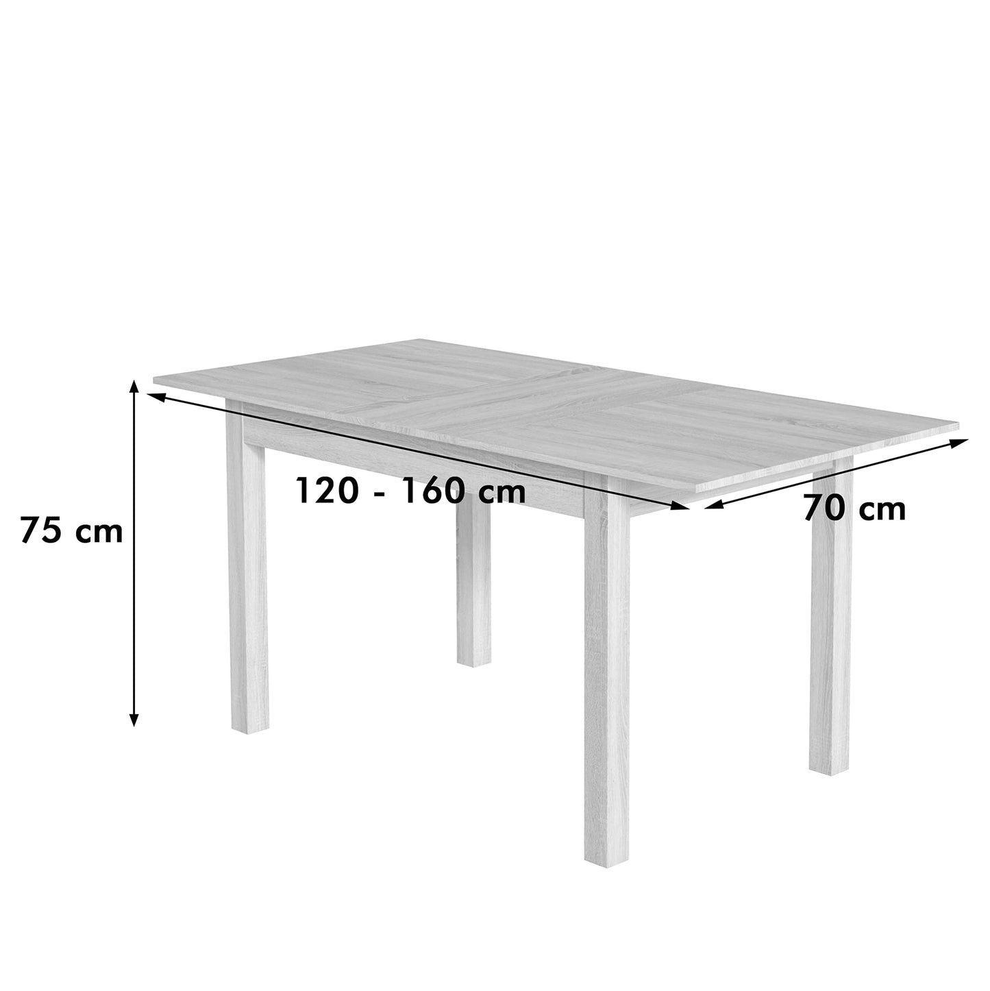 Newfurn Dining Table Wild Oak Dining Room Table Kitchen Table Dining Table II 120 x 76.5 x 70 cm (W x H x D) Extendible up to 160 cm including 40 cm Table Top Anthracite Kitchen Table Dining Table