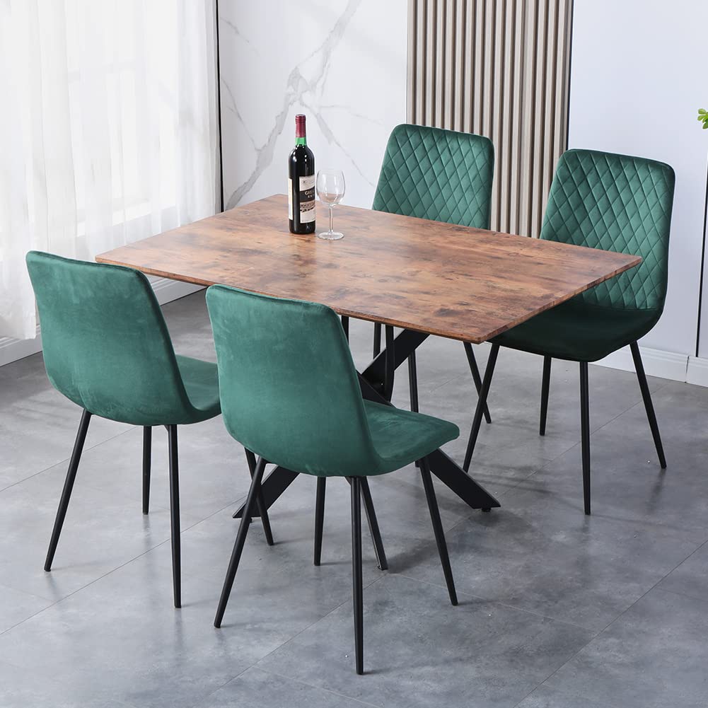 GOLDFAN Glas Esstisch Set 4 Stühle Rechteckiger Esstisch und Rückenlehne Esszimmerstuhl für Küche Wohnzimmer Büro, Grau