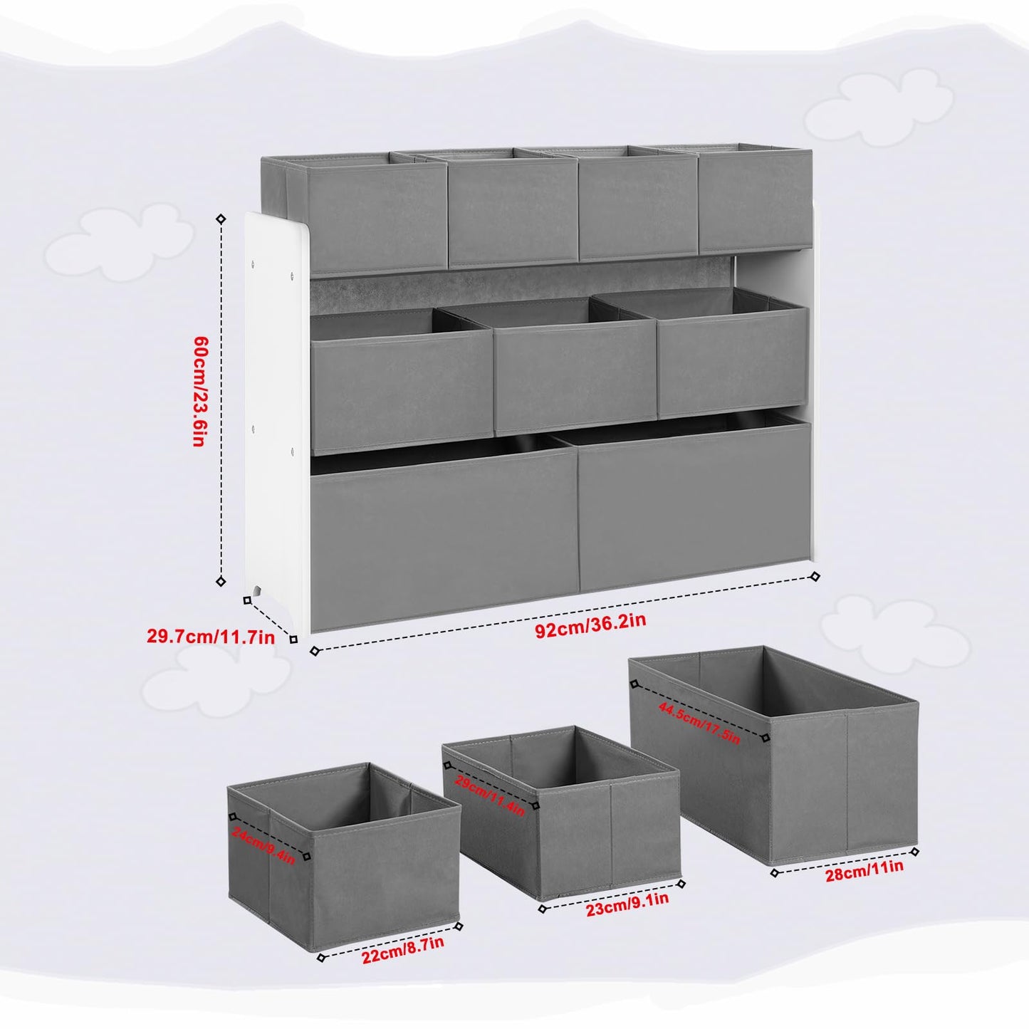 Lestarain Kinderregal mit 9 Aufbewahrungsboxen, Spielzeugregal, Regal Kinderzimmer Spielzimmer, Kinderregal, 63x60x30 cm, Weiß