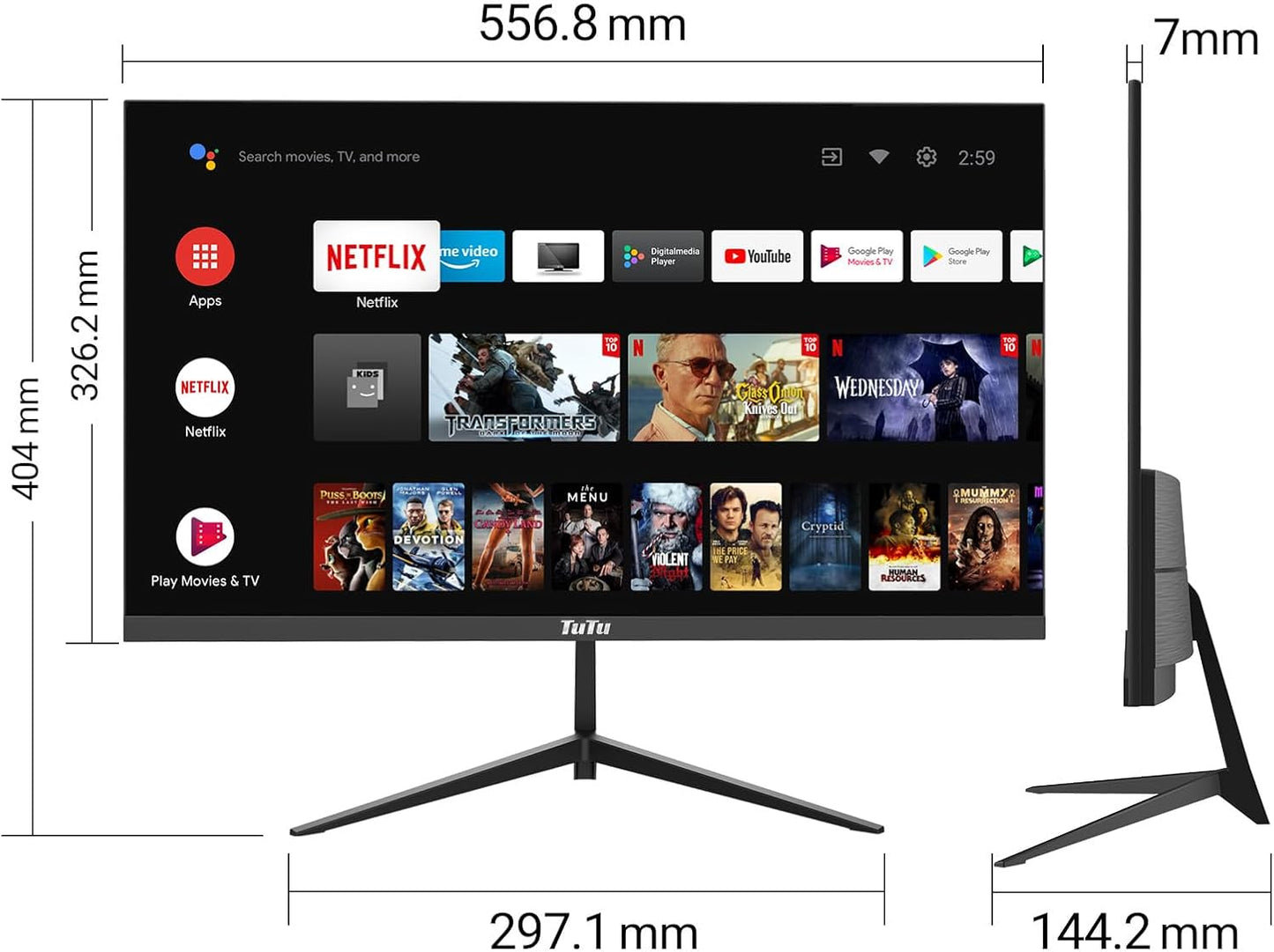 TuTu 24 Zoll Monitor Full HD VA Panel Randlos 75HZ Eye Care (1920 x 1080, VGA HDMI VESA 75 x 75mm) Flimmerfrei Blaulichtfilter Niedriger Stromverbrauch Monitor für PC Büro Schwarz