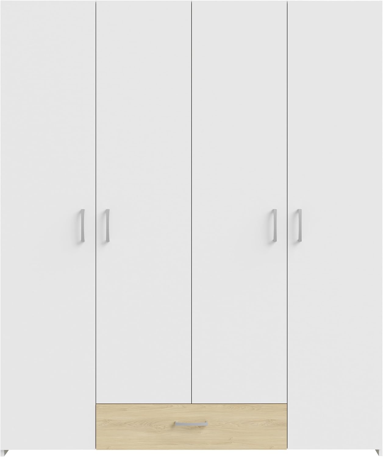FORTE ECONOBOX Kleiderschrank 160, 4-türiger Schrank mit viel Stauraum, Holzwerkstoff, Weiß/Puccini Eiche, 159,1 cm breit, 190,5 cm hoch, 54,4 cm tief