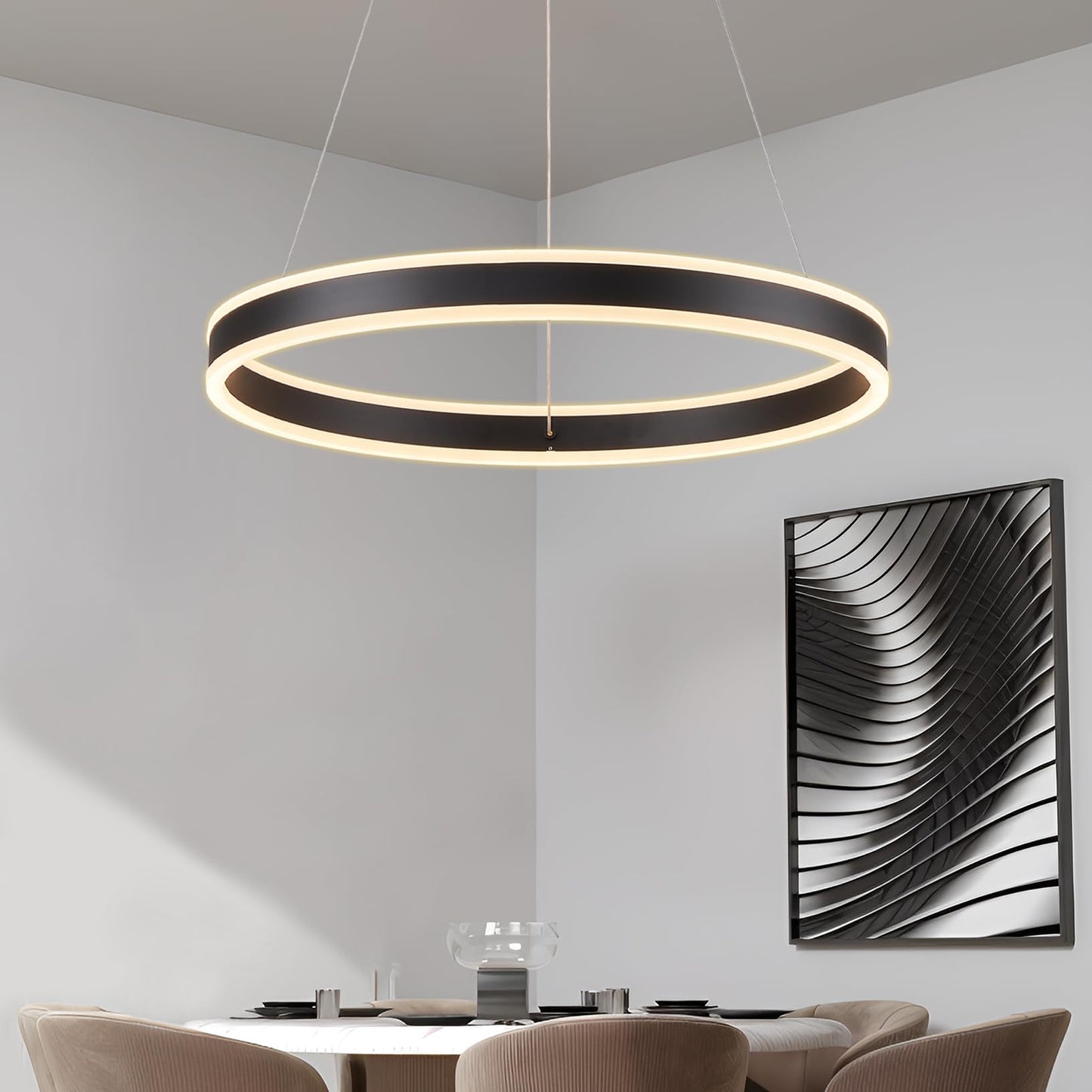 SUCIKORIO LED Pendelleuchte Esstisch, Modern LED Rund Hängelampe Esstisch Dimmbar Hoehenverstellbar 88W Aluminium Esstischlampe Hängend Mit Fernbedienung 2700K-6500K 5%-100% Helligkeit 30+40+50cm