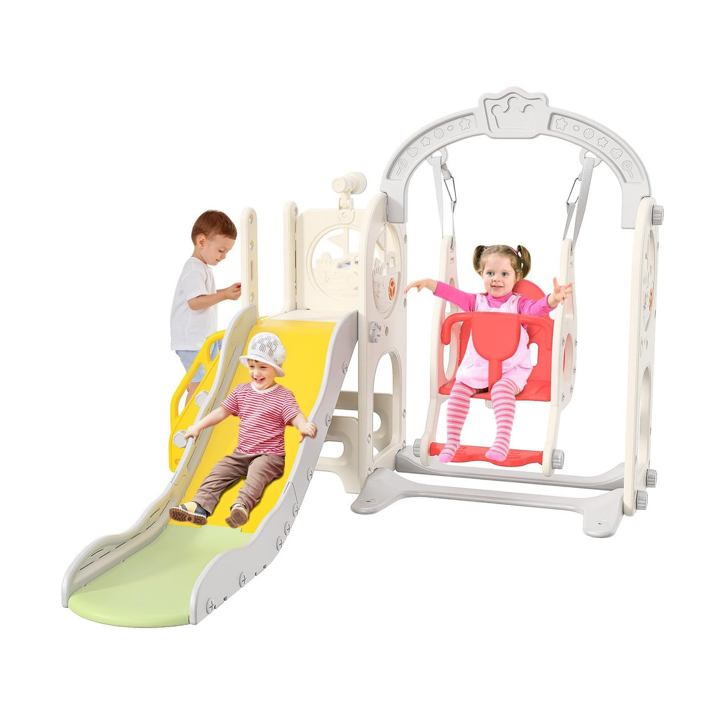 BestAlice 4 in 1 Kinderrutsche Set für Outdoor und Innen, Spielplatz mit Schaukel, Basketballkorb, Kletterleiter, Indoor- und Outdoor-Spielset, 18 Monate + (Blau)