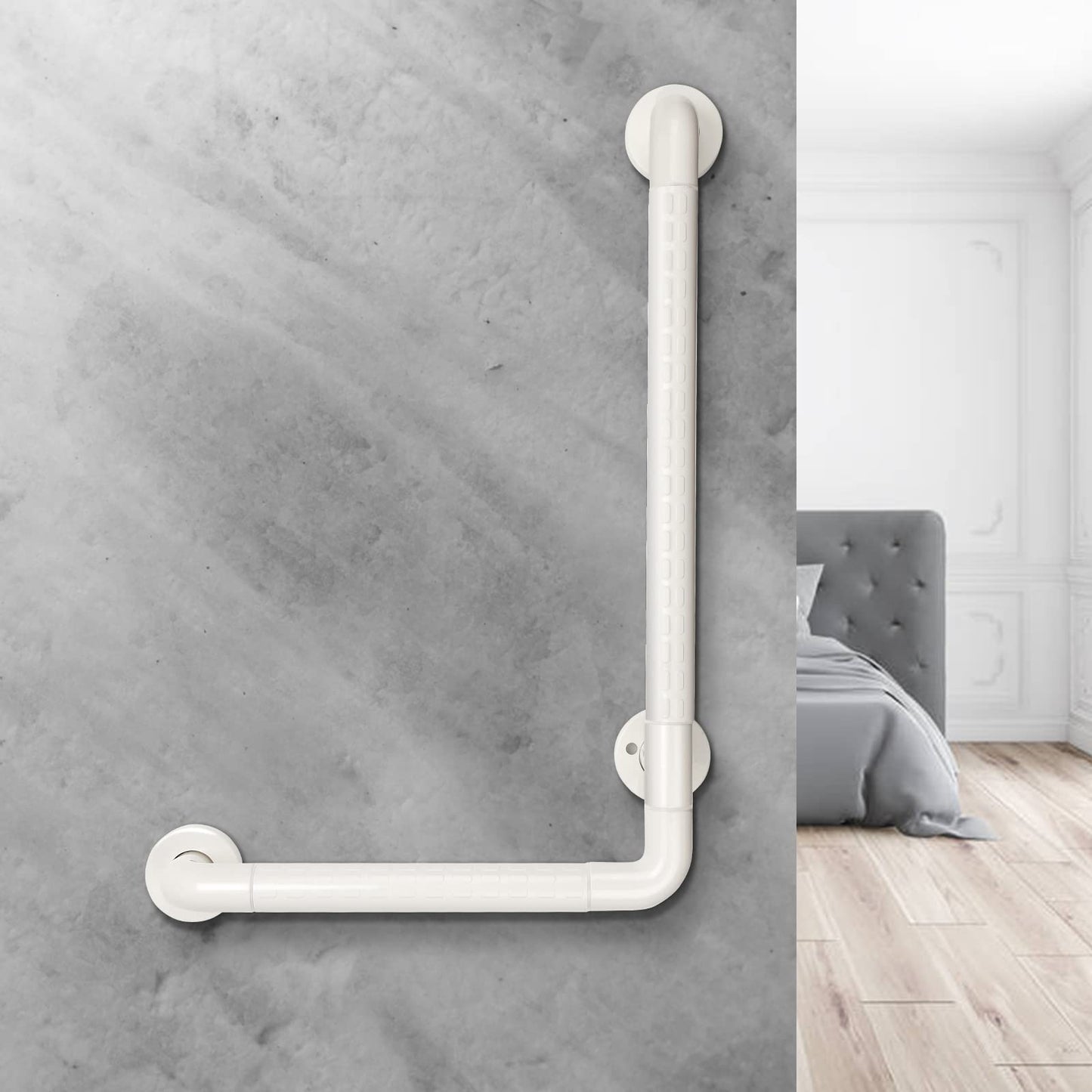 Tubiaz Wall-Mounted Support Handle, Folding Handrail for Shower, Toilet Support Aid, Standing Aid, Safety Handrail, Non-Slip Handrail for Seniors, Disabled Pregnant Women, up to 200 kg, White