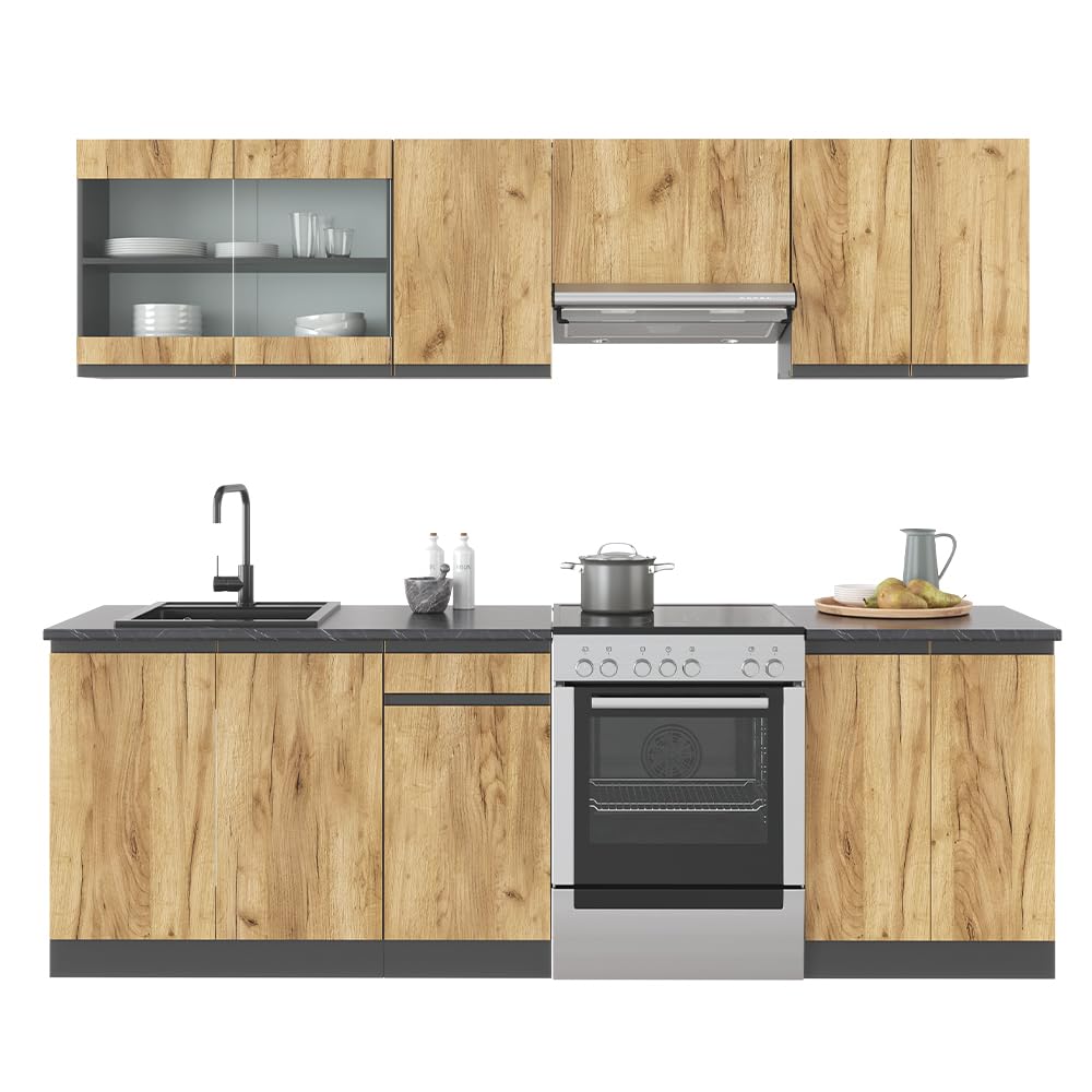 Vicco Kitchen Raul 240 cm Kitchen Unit Kitchen Block Built-in Kitchen – Freely Combinable Units