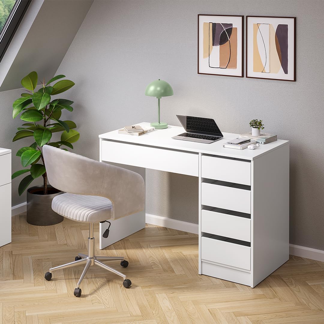 Bellamio Nore Schreibtisch in Schwarz mit 5 Schubladen - Jugendschreibtisch 75x53x110 cm - Schminktisch & Schreibtisch Kombi - Computertisch mit Schubladen beidseitig montierbar – Bürotisch