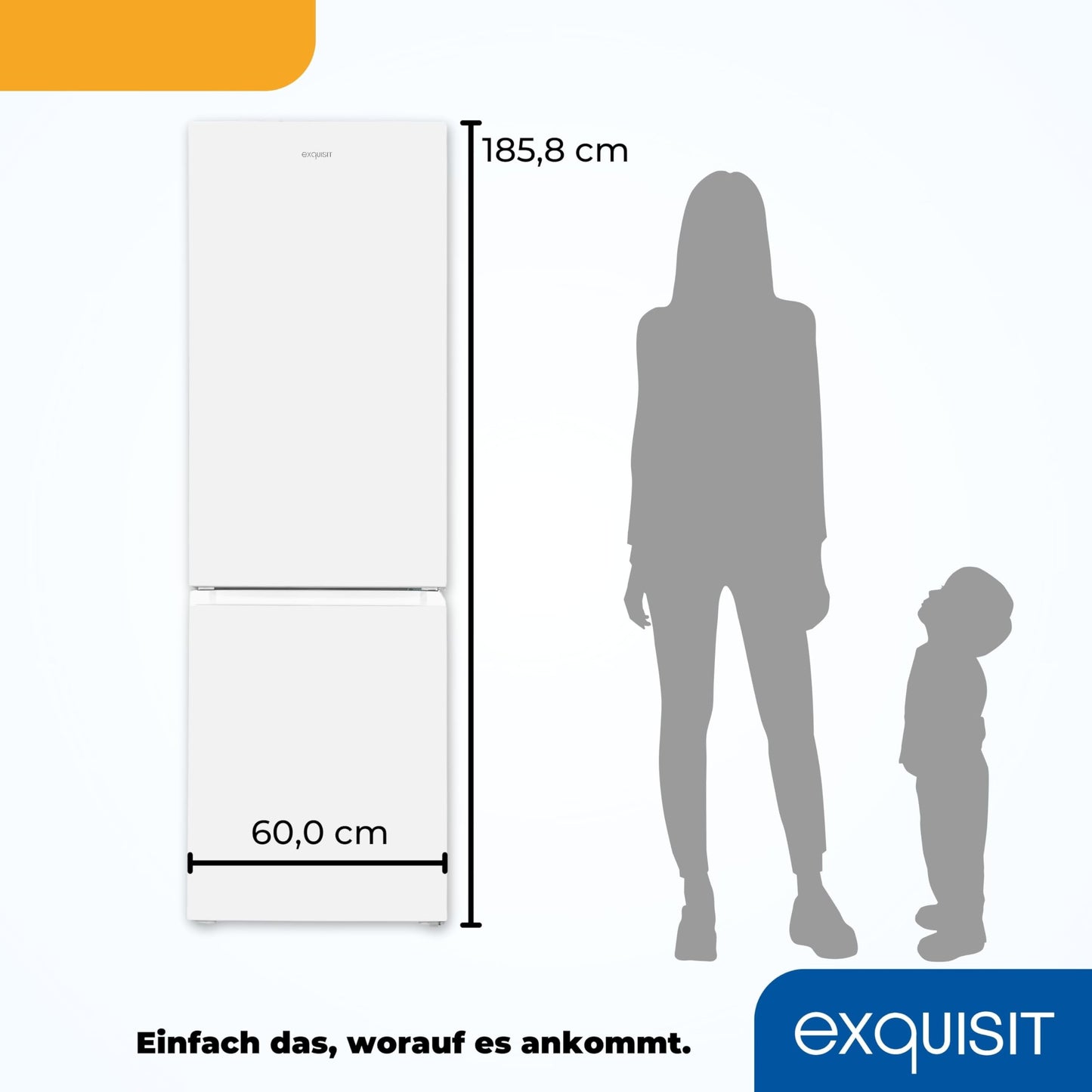 Exquisit Kühl-Gefrierkombination, 186 cm Höhe, Kühlschrank mit Gefrierfach, 4-Sterne-Gefrieren, 315 Liter, Alarm-Funktion, KGC5320-95-E-040C inoxlook-az