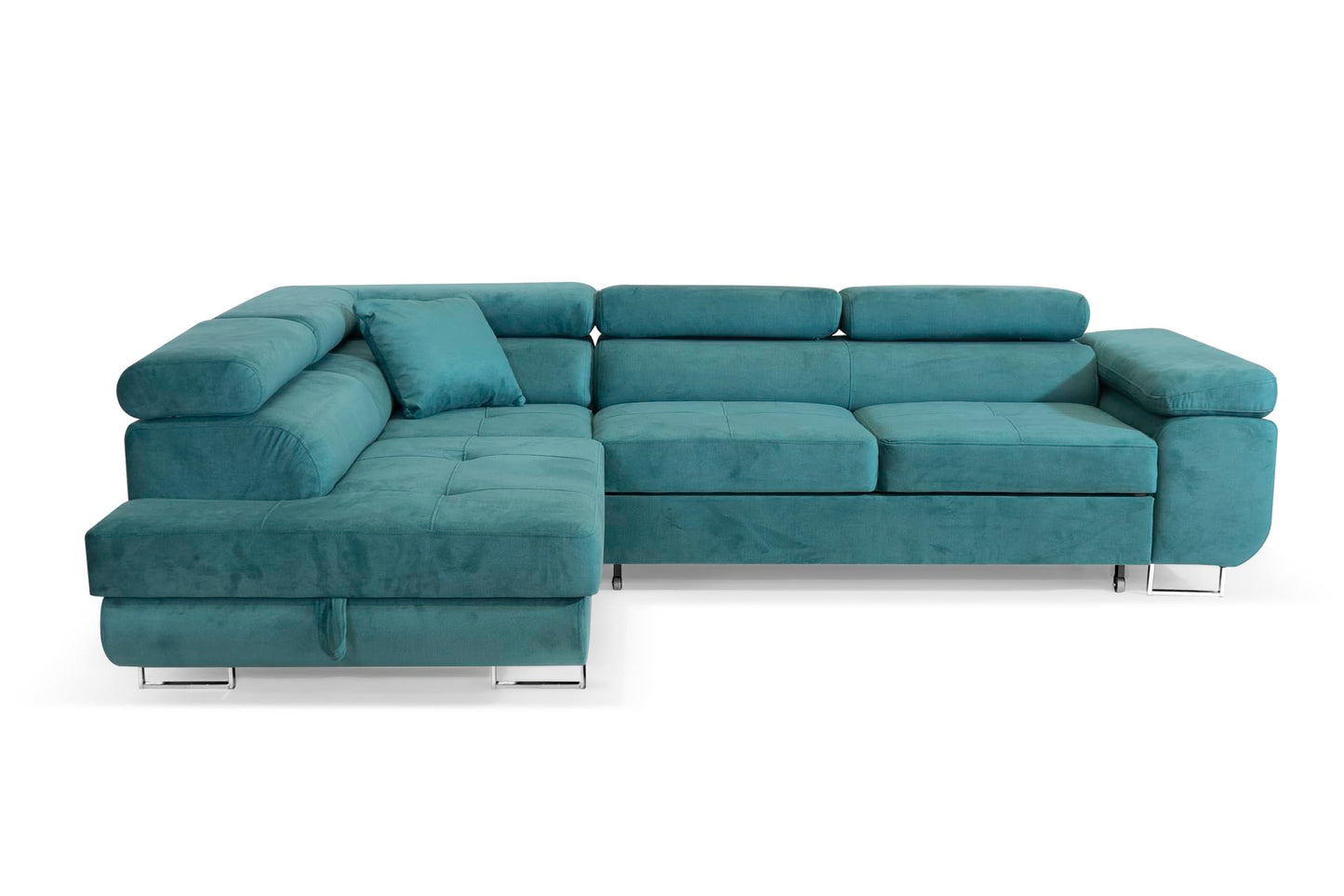 Aller L-Shaped Corner Sofa with Sleep Function and Bed Box in Jasmine, Left Ottoman (Dark Grey)