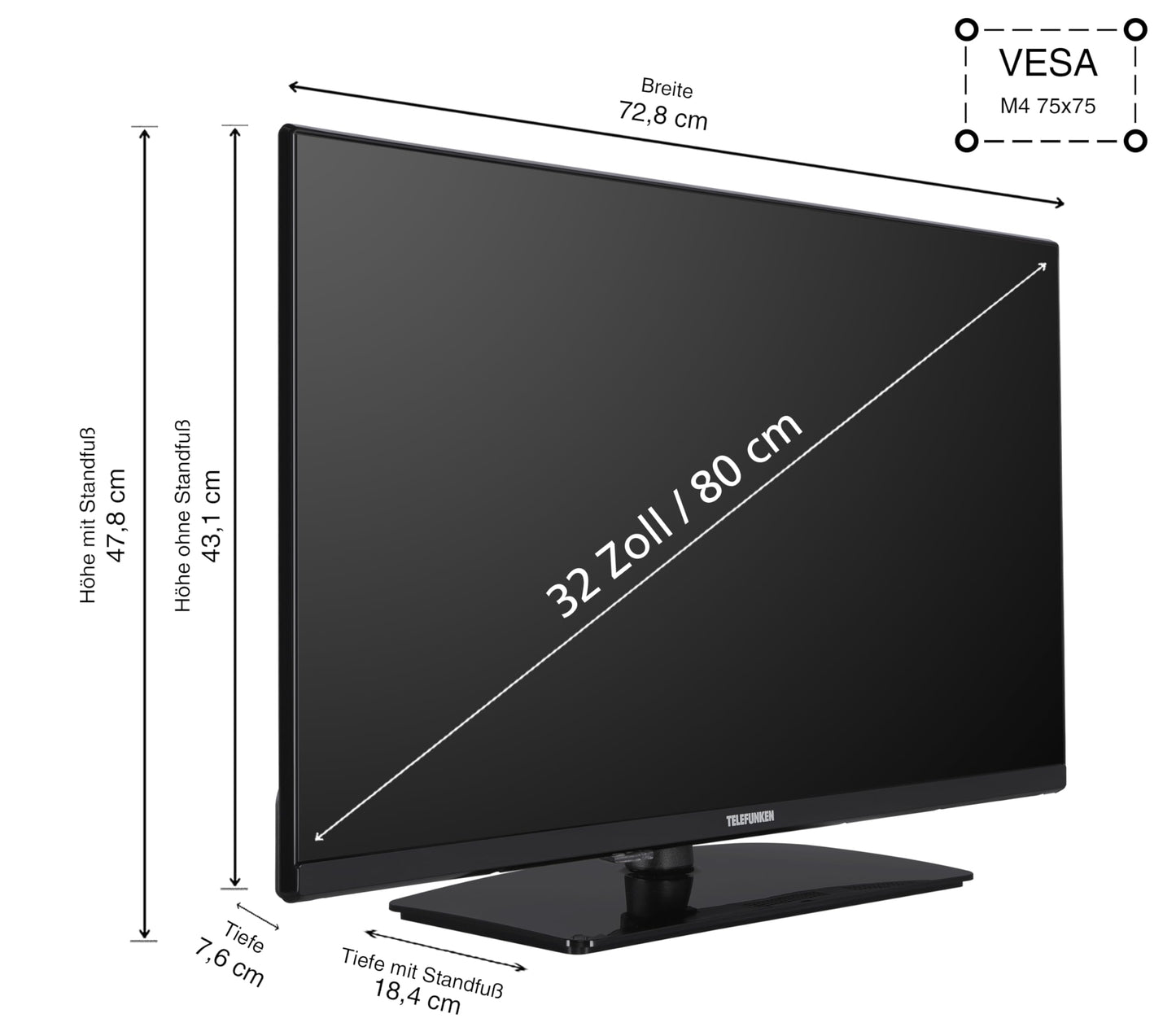 TELEFUNKEN VIDAA D43U790B2CW 4K TV 43 Inch Smart TV UHD, HDR TV with Dolby Vision, Triple Tuner and 6 Months HD+ Including LED TV, Black
