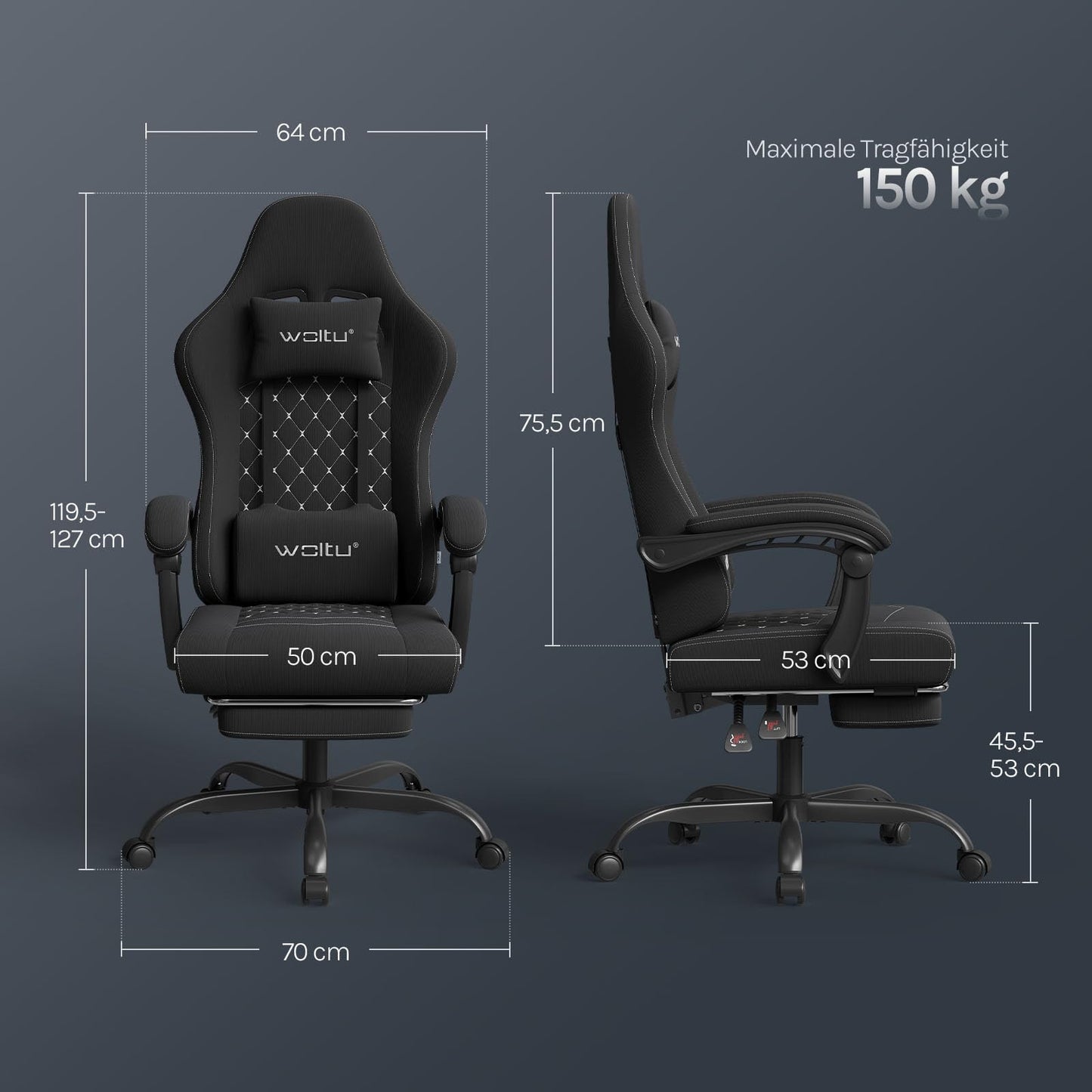 WOLTU Gaming Stuhl mit Massagefunktion, Computerstuhl Ergonomisch, Taschenfederkissen, Lendenmassage, Kopfkissen, Fußstütze, Drehstuhl, 150 kg, Netzstoff, Rosa+Weiß