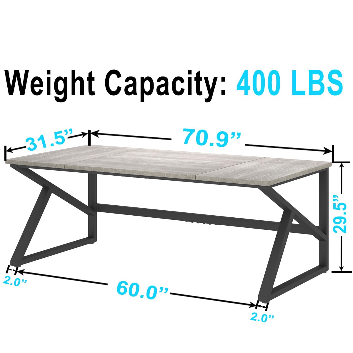 IBF Desk in Brown Colour with a Length of 70 Inches, Industrial Large Double Metal and Wood Desk for Computer, Long Office Table for Home