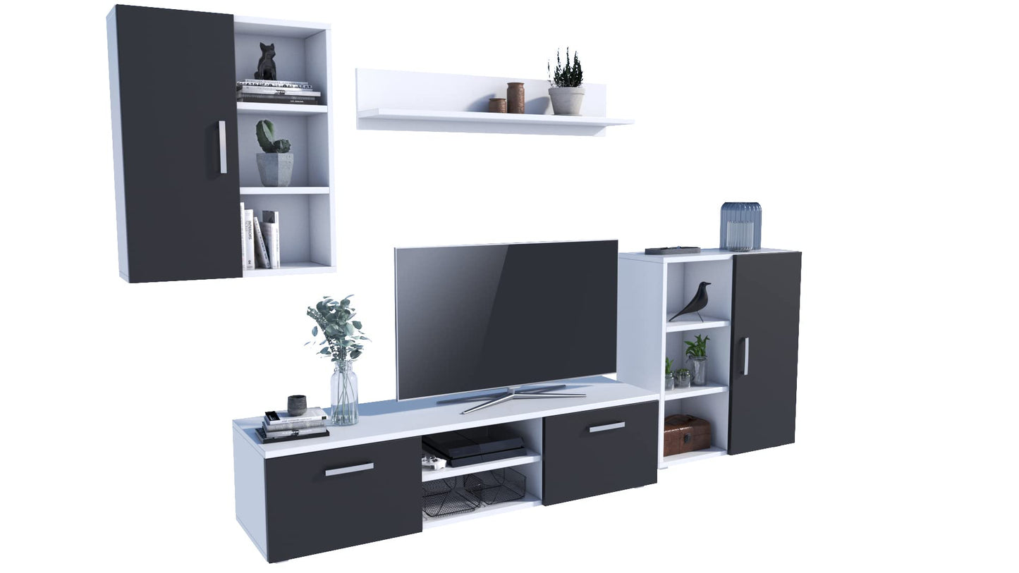 MATKAM Dedal Living Room Wall Unit Modern Living Room Cabinet with TV Table Complete Furniture (White)