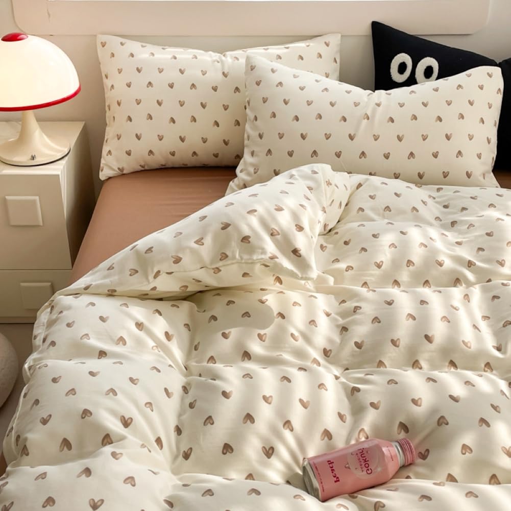 Nayoroom Bed Linen 135 x 200 cm Pink Black Hearts Heart Pattern Reversible Bed Linen Set Microfibre 2-Piece Modern Aesthetic Hearts Duvet Cover and 1 Pillowcase 80 x 80 cm with Zip