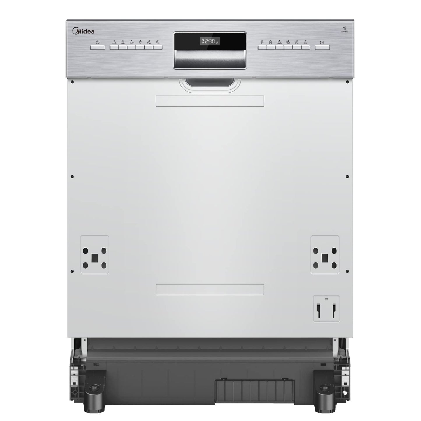 Midea MDWEU1435XSS-W Dishwasher, Integrated, 14 Place Settings, 60 cm, Partially Integrated with WiFi, Extra Drying, 7 Programmes, 47 dB, 0-24 Hours Start Time Delay, Stainless Steel