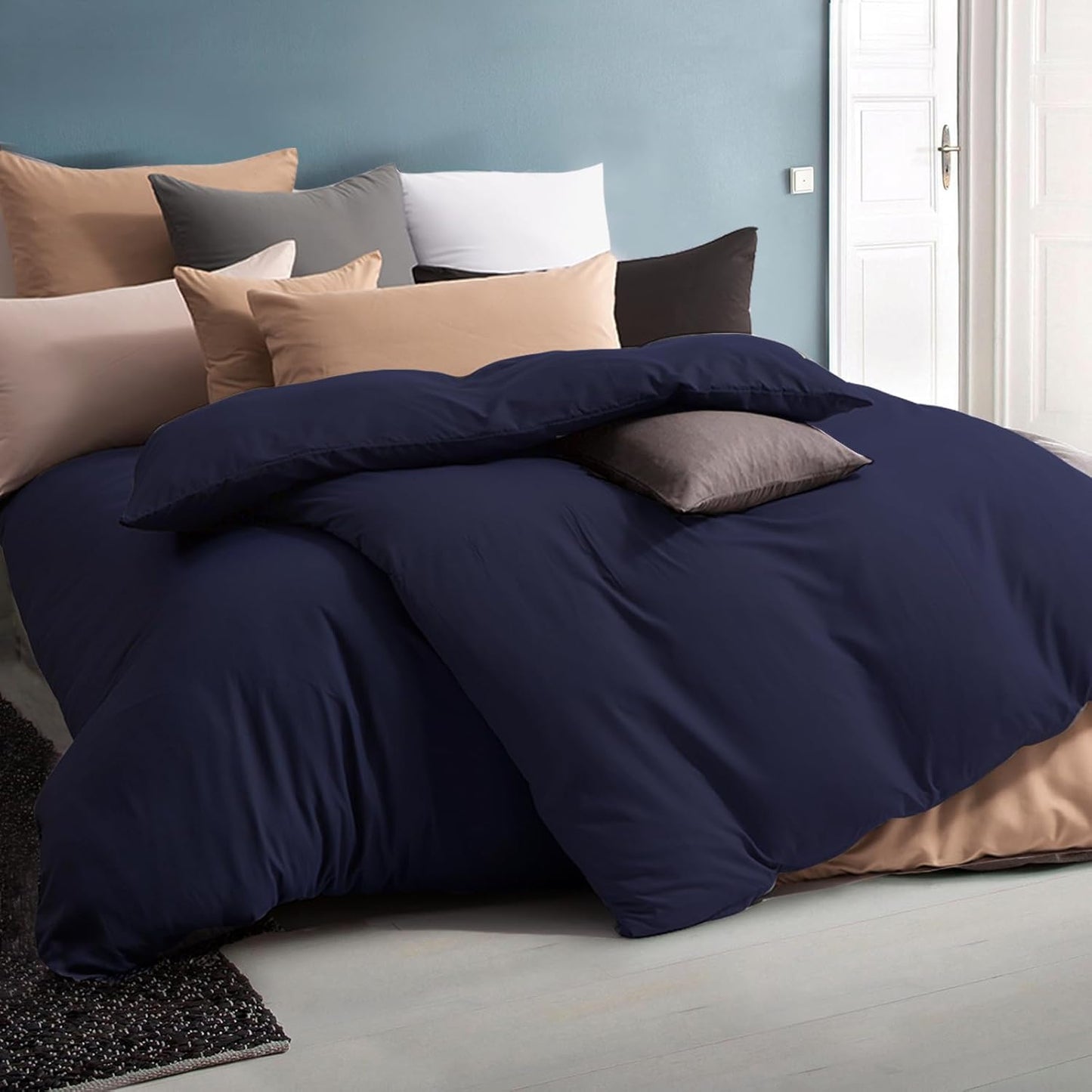 Soifox Bed Linen Set, Grey Anthracite, Microfibre, Non-Iron and Wrinkle-Free Duvet Cover 200 x 200 cm with Set of 2 Pillowcases 80 x 80 cm, Bed Linen with Zip