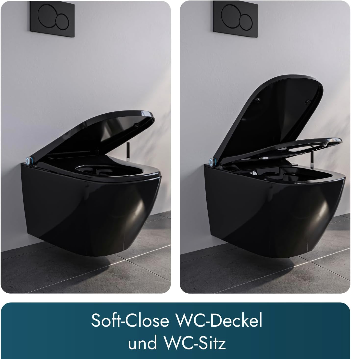 BERNSTEIN PRO+ 1104 Shower Toilet Glossy Black - Rimless Shower Toilet Square - Complete System