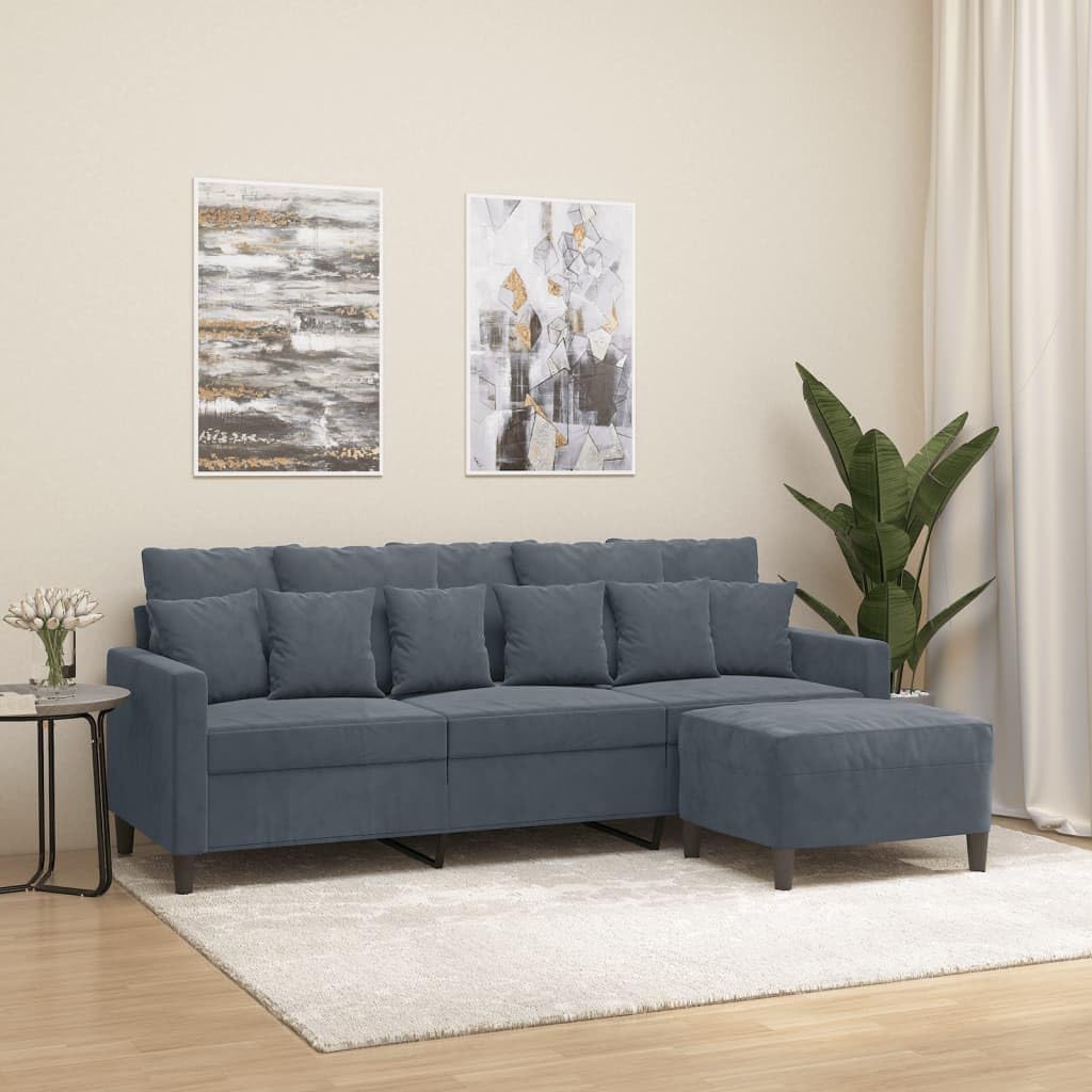 Willood 3-TLG. Sofagarnitur mit Kissen Dunkelgrau Samt,Sofa geeignet für Wohnzimmer, Sofa Set, mit Armlehnen und Kissen