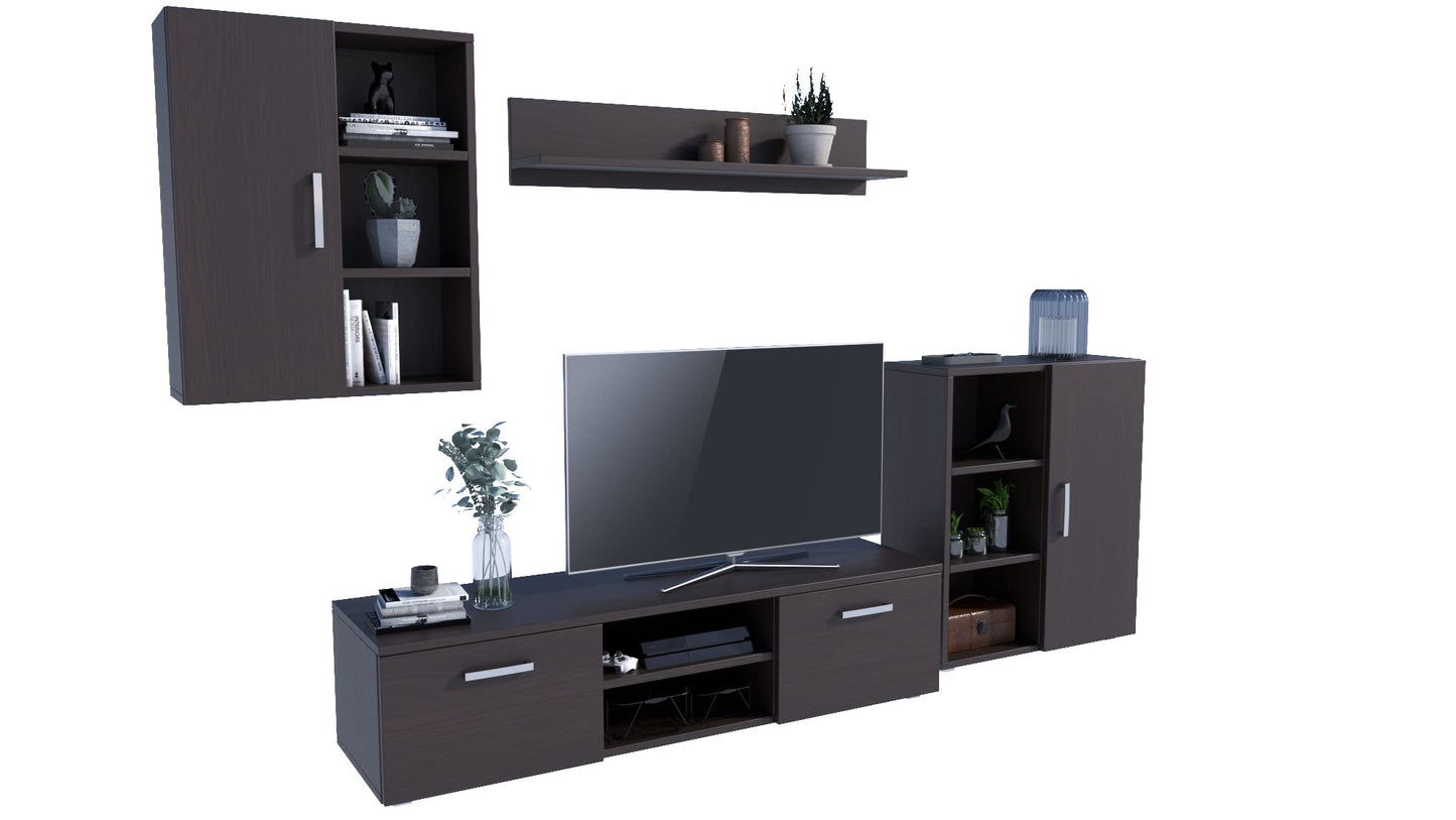 MATKAM Dedal Living Room Wall Unit Modern Living Room Cabinet with TV Table Complete Furniture (White)