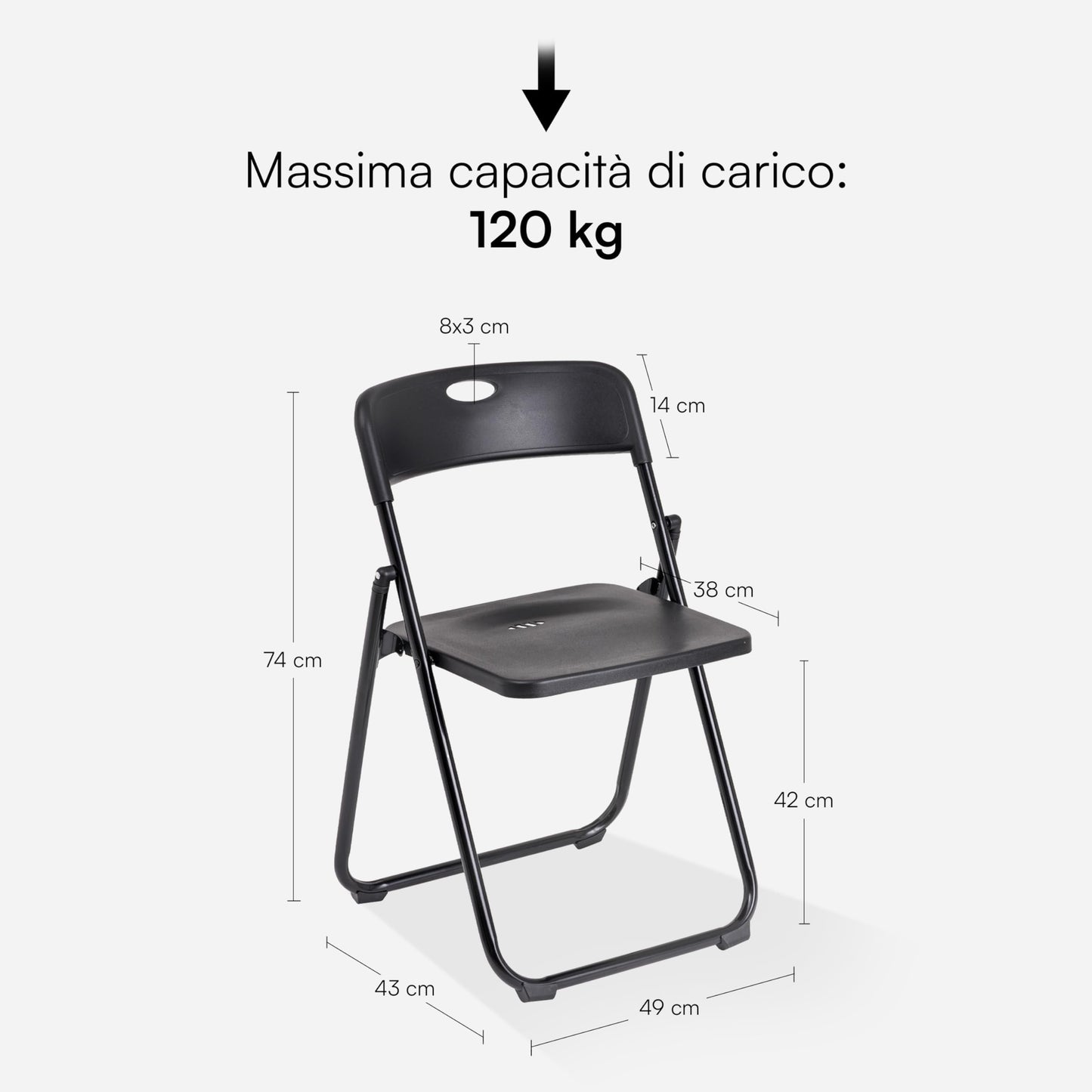Baroni Home Klappstuhl mit PVC- und Stahlgestell, platzsparender zusammenklappbarer Sitz mit Füßen und Griff, Outdoor-Stuhl, Küche, Wohnzimmer, Reisen, 74x43x49 cm, 8 Stücke, Weiß