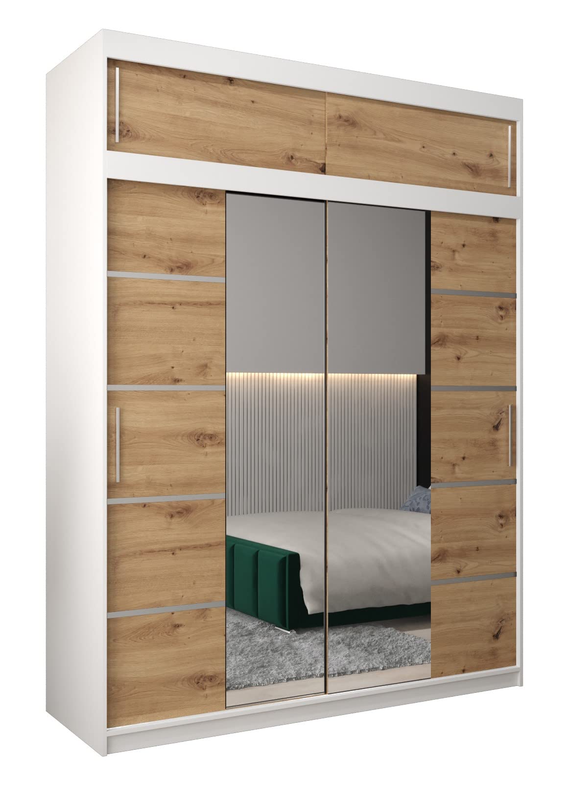 MEBLE KRYSPOL Verona 4 250 Bedroom Wardrobe Sliding Doors Cabinet with Mirror Wardrobe with Mirror Sliding Door Wardrobe Sliding Doors - 250 x 240 x 62 cm - Sonoma with Extension
