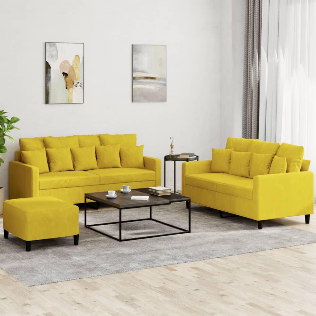 Willood 3-TLG. Sofagarnitur mit Kissen Dunkelgrau Samt,Sofa geeignet für Wohnzimmer, Sofa Set, mit Armlehnen und Kissen