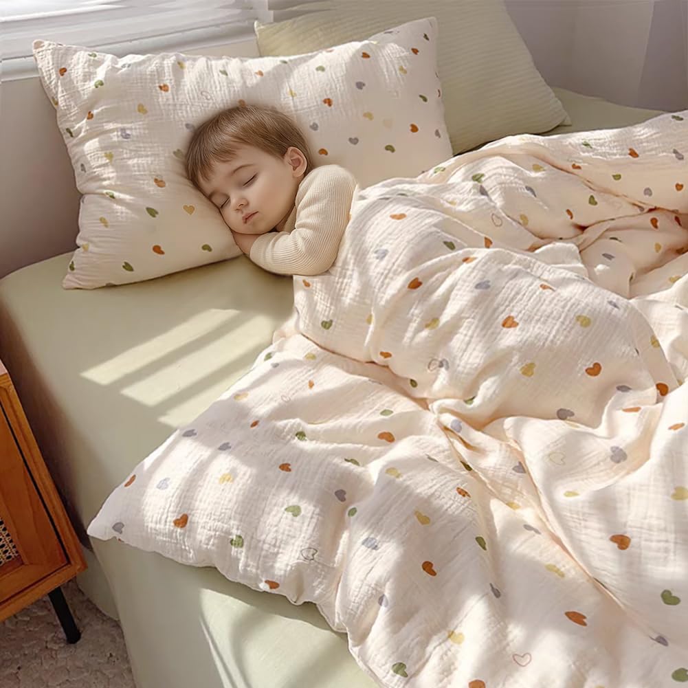 AShanlan Girls' Pink Hearts Children's Bed Linen 135 x 200 cm Pillowcase 80 x 80 cm Grey Pink Reversible Children's Bedding Set 100% Microfibre Duvet Cover with Zip
