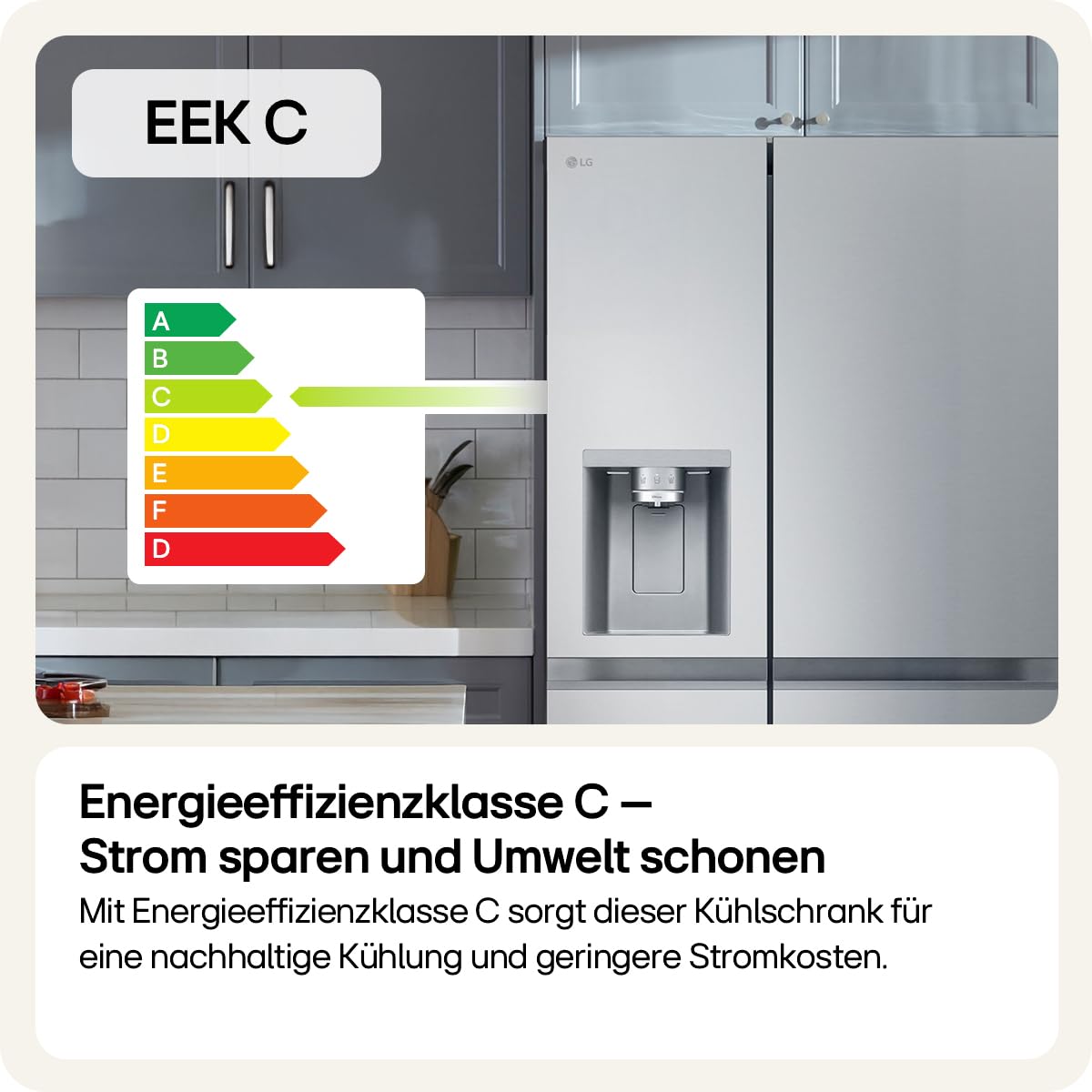 LG GSLC40PYPE Side-by-Side Kühlschrank ǀ Smart Inverter Compressor ǀ Eis- und Wasserspenderǀ Total No Frost Technologie ǀ EEK E ǀ 638 L