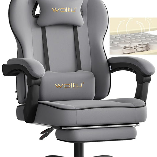 WOLTU Gaming Chair with Pocket Spring Cushion, 150 kg Weight Capacity, Ergonomic Swivel Chair, with Pillow, Lumbar Cushion, Footrest, Mesh, Pink, GS16rs