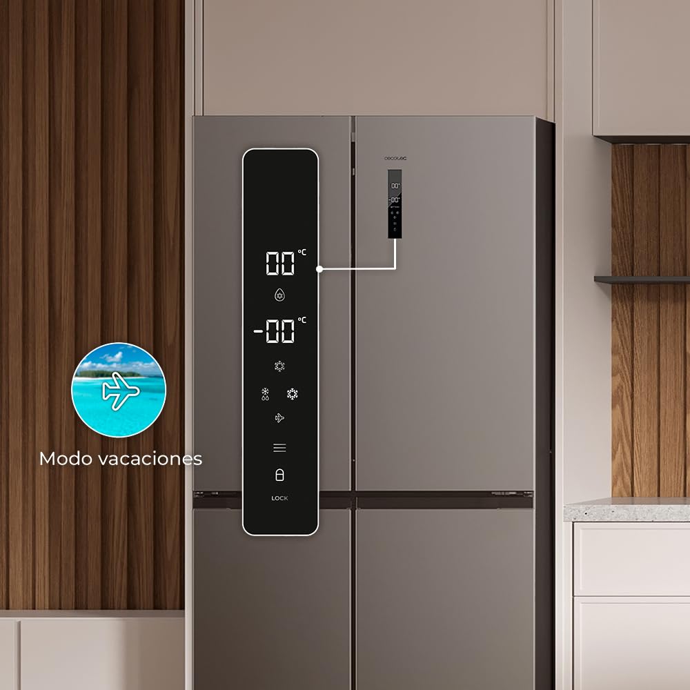 Cecotec Amerikanischer Kühlschrank, 4 Türen, 564 l, Bolero, CoolMarket, 4D 564 Dark E. 183 cm hoch, 91 cm breit, Wasserspender, geringer Stromverbrauch, Invertermotor, Plus, Total NoFrost