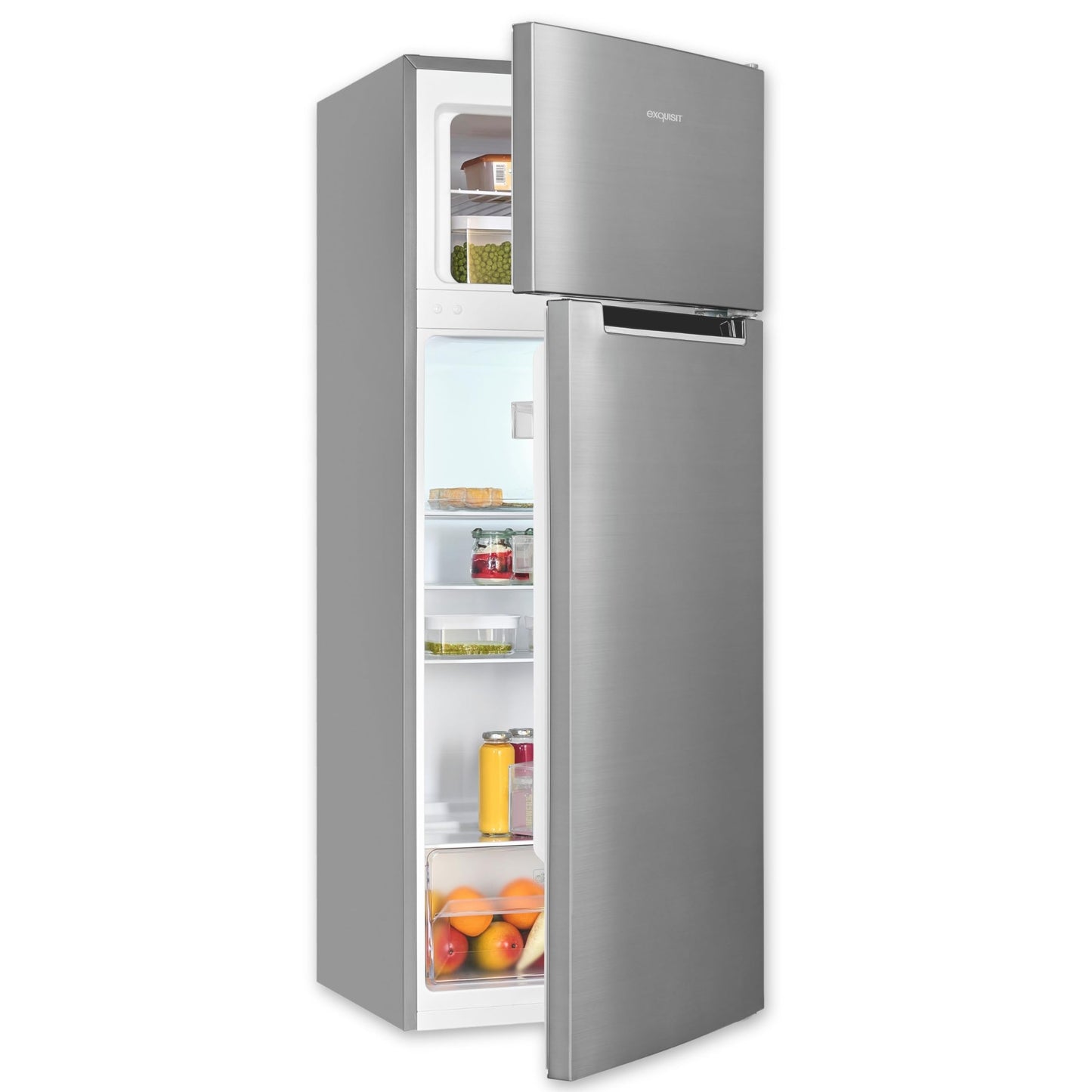 Exquisit KGC5270-45-040E Fridge-Freezer, 143 cm Height, Fridge Freezer, 4-Star Freezer, 206 Litres, Inoxlook