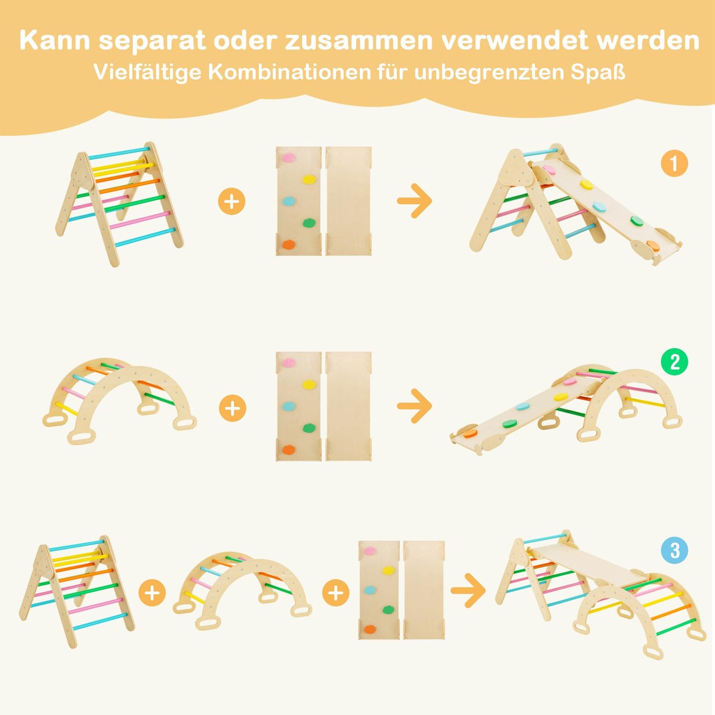 COSTWAY Kletterdreieck mit Rutsche, Kletterbogen, inkl. doppelseitige Rampe, zum Klettern, Rutschen und Wippen, 4 in 1 Klettergerüst Indoor ab 1 Jahr (Macaron bunt)